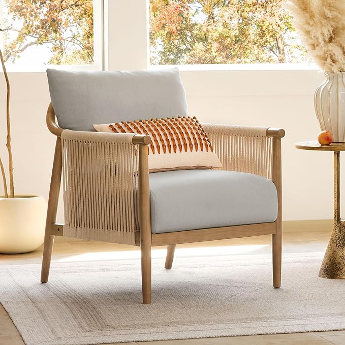 Braid Accent Chair Set of 2 with Wooden Armrest
