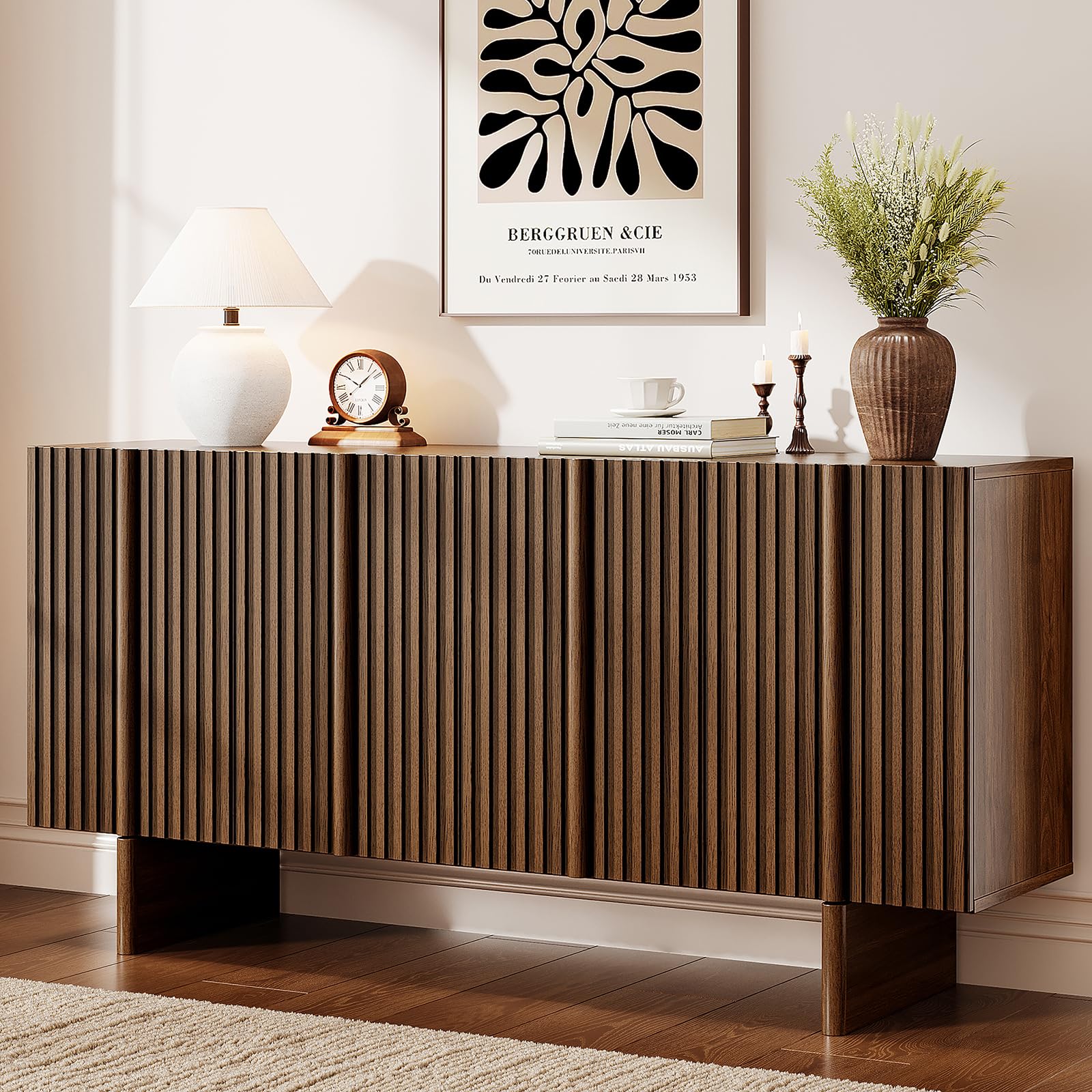 63" Fluted Sideboard Buffet Cabinet with Adjustable Shelves