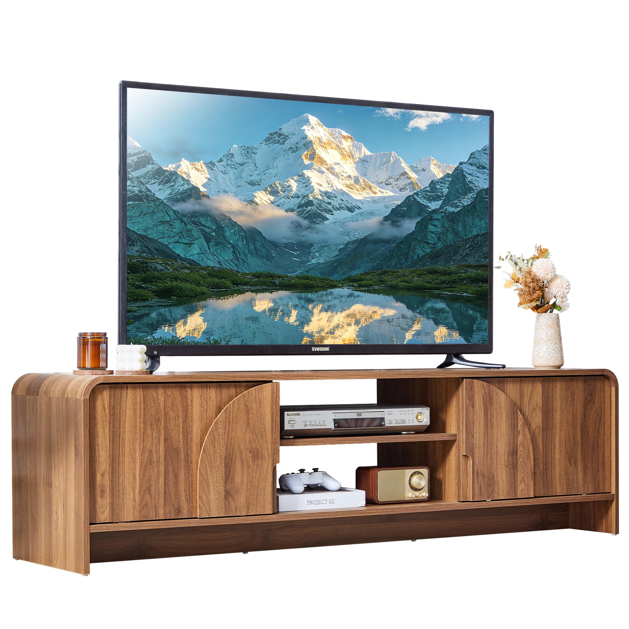 63-Inch TV Stand with Sliding Door and Arched Handles