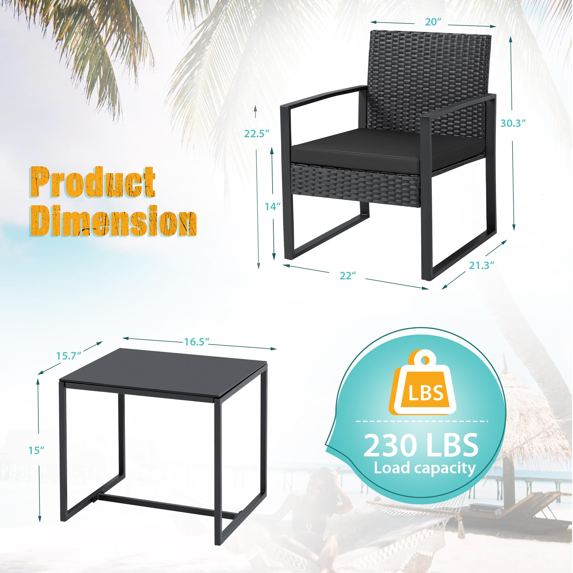 3-Piece Outdoor Patio Wicker Furniture Set with Coffee Table