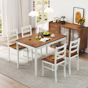 Solid Wood Dining Table Set for 4 with Farmhouse Apron Design