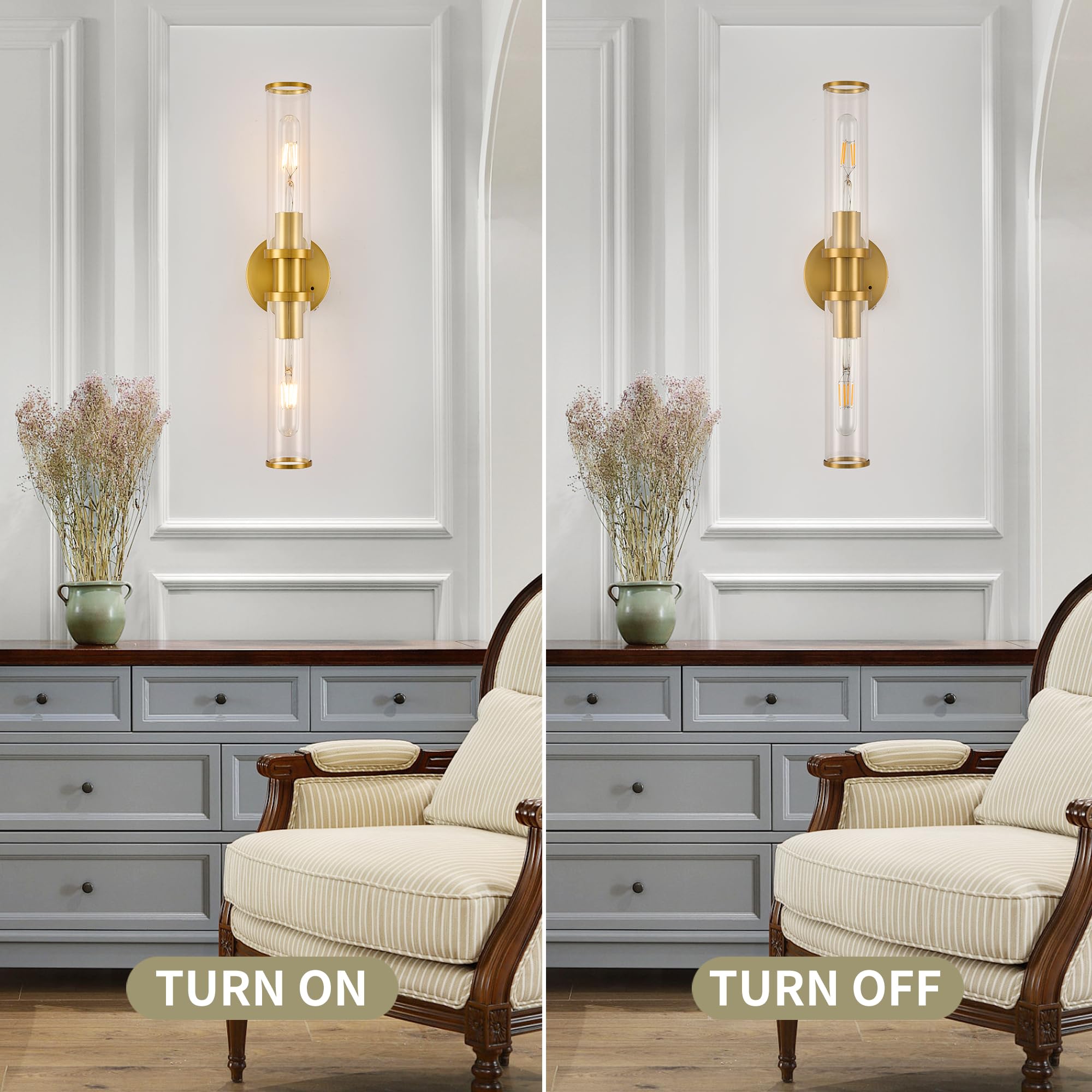 Battery Operated Wall Sconce Set with Remote Control - Dimmable Rechargeable LED Wall Lights