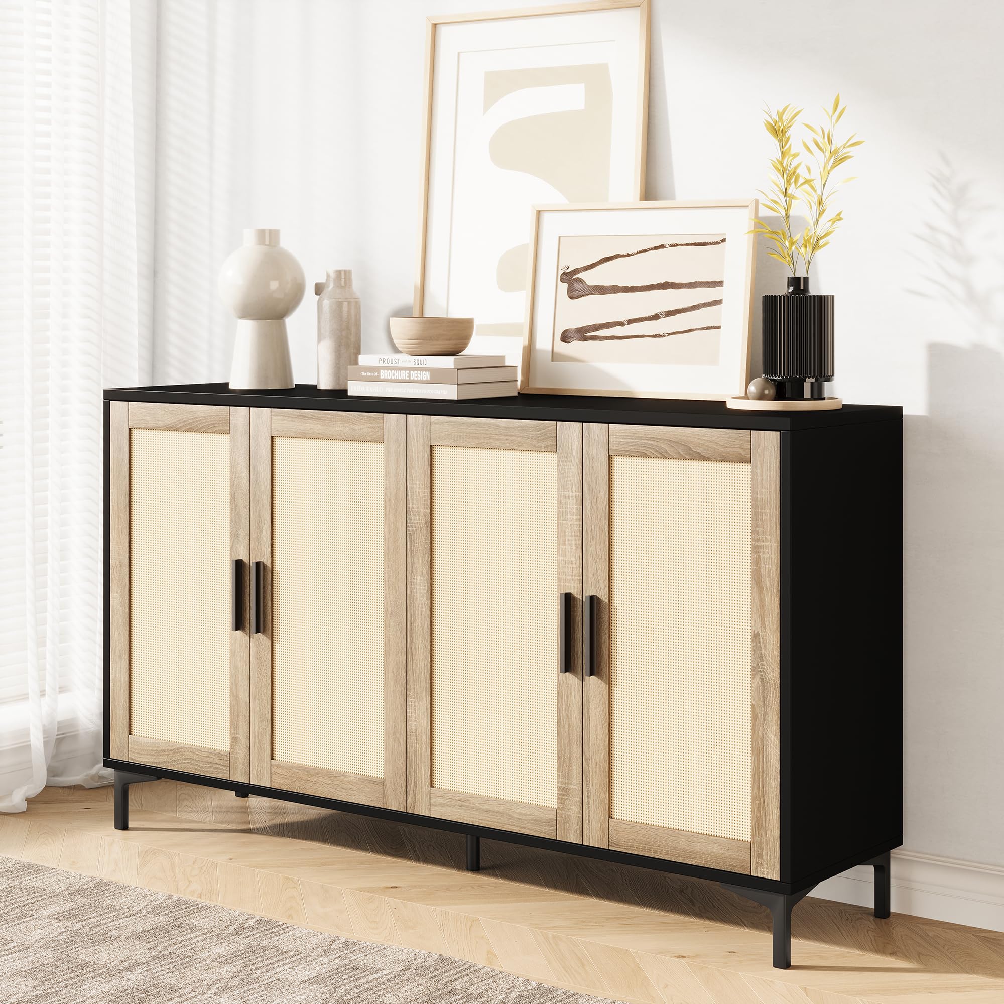 48" Rattan Buffet Cabinet with Adjustable Shelves