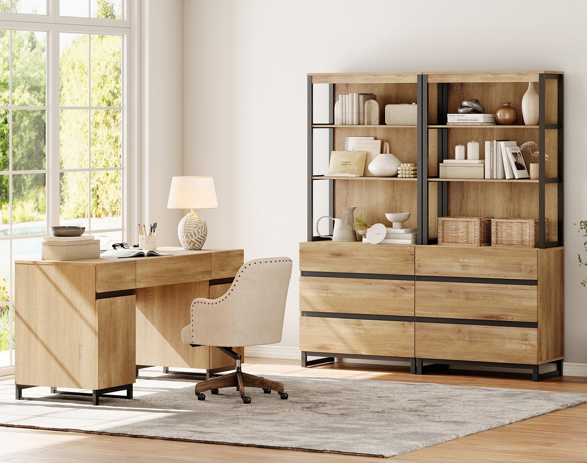 59" Executive Desk with Charging Station & 72" Bookcase Set