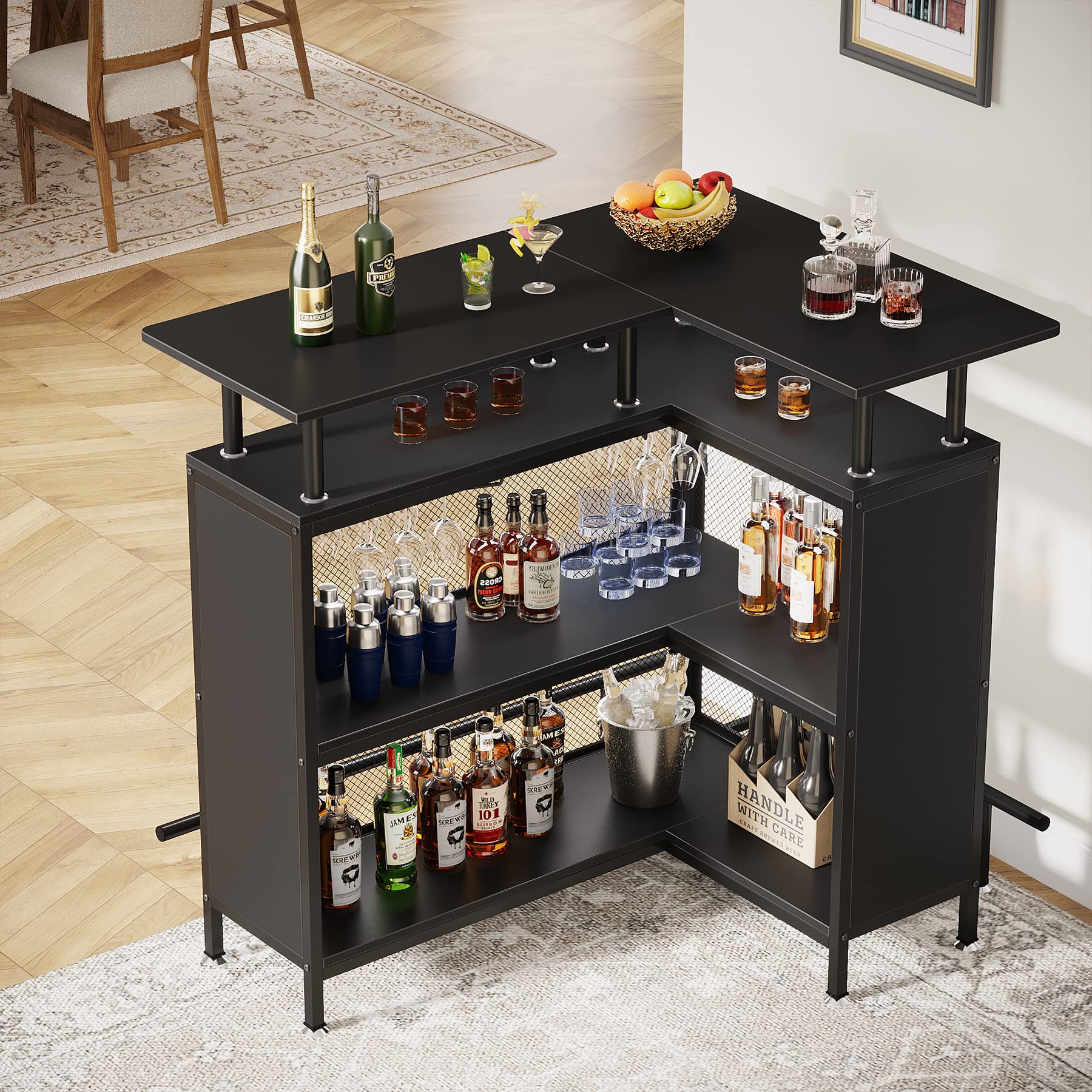 L-Shaped Home Bar Cabinet with Storage