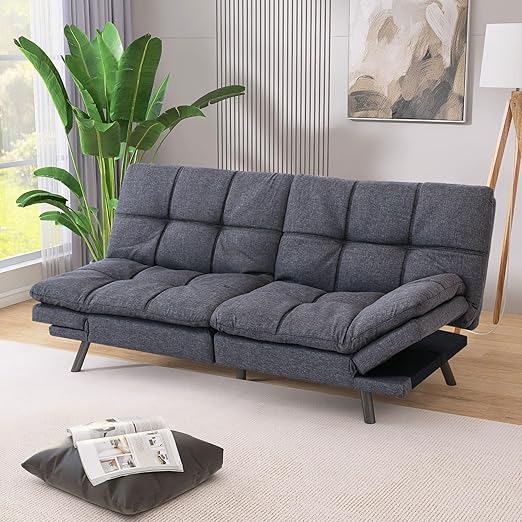 71" Convertible Futon Sofa Bed with Memory Foam