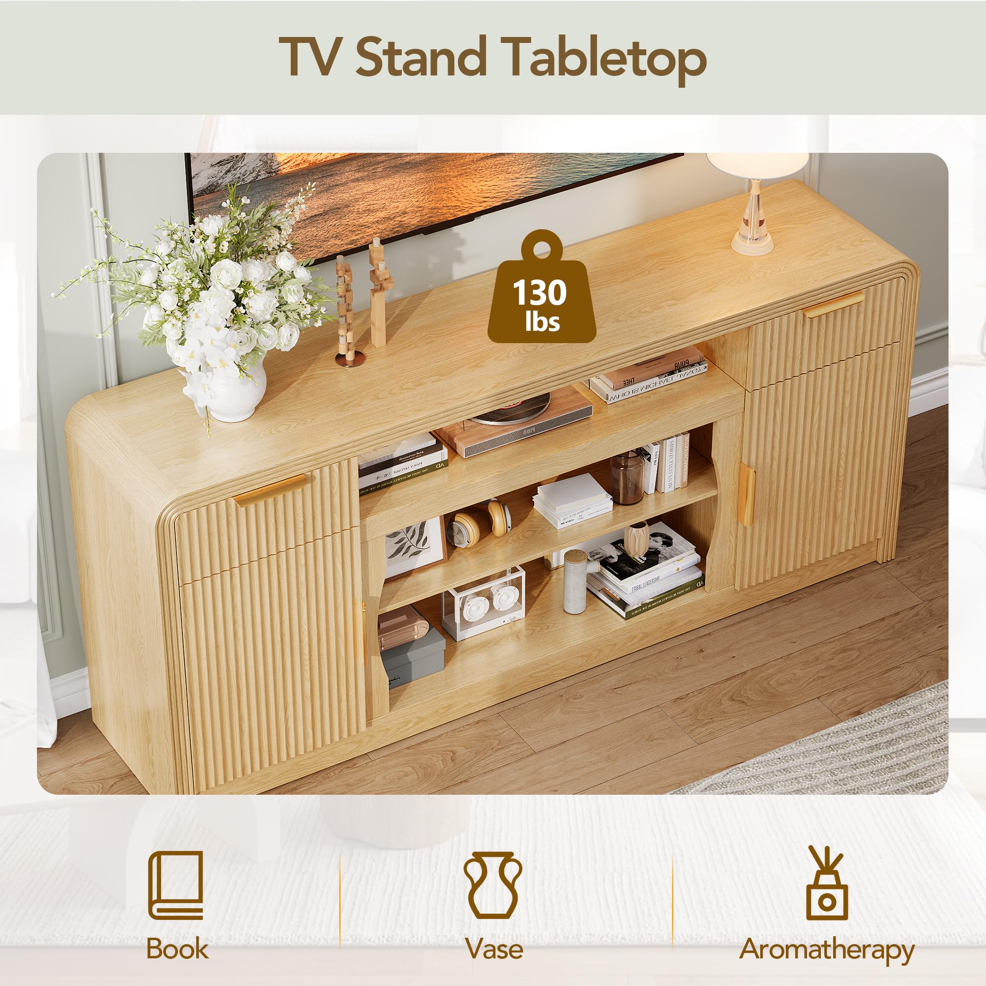 70" Fluted TV Stand Entertainment Center with Storage