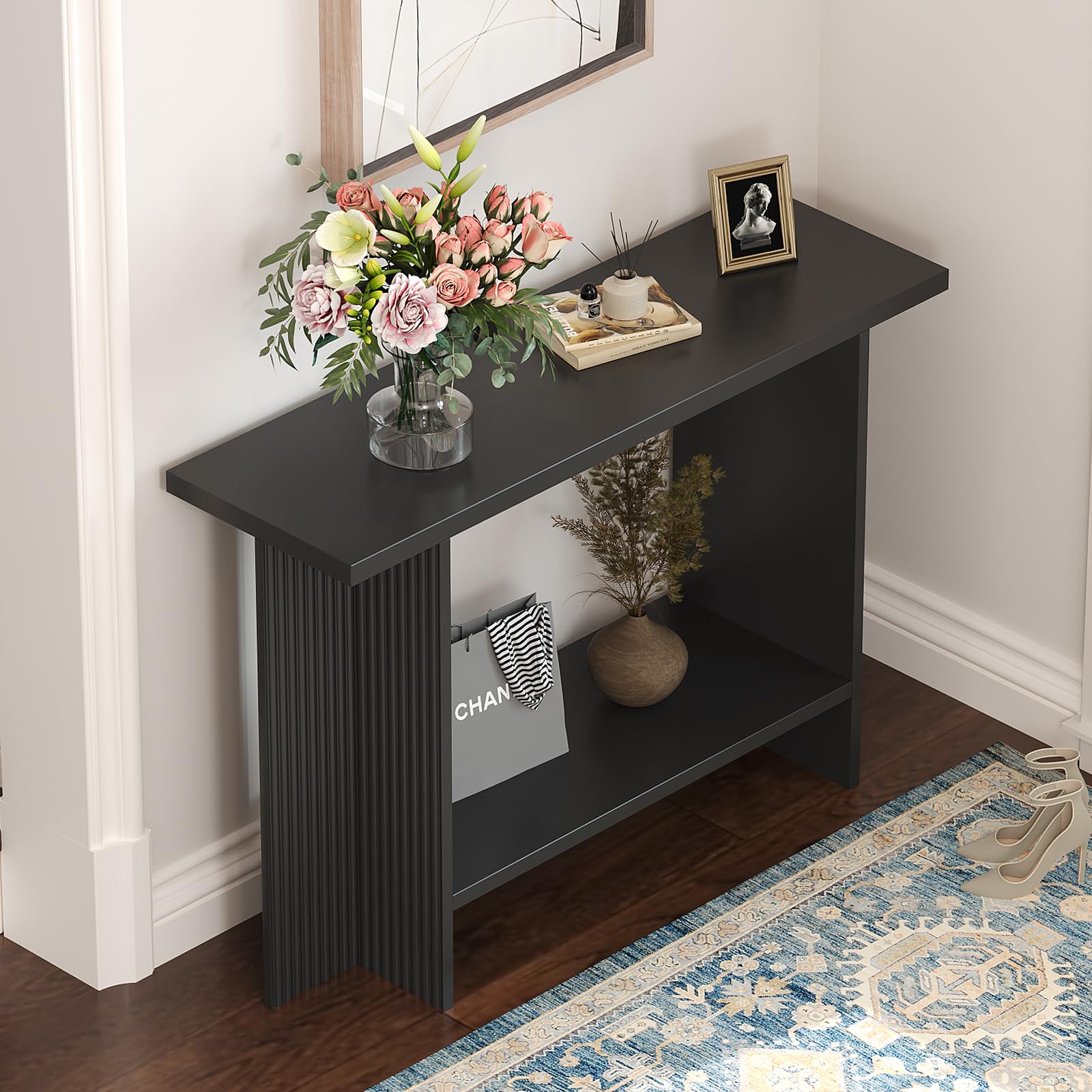 Fluted Console Table 2-Tier Storage Entryway Table