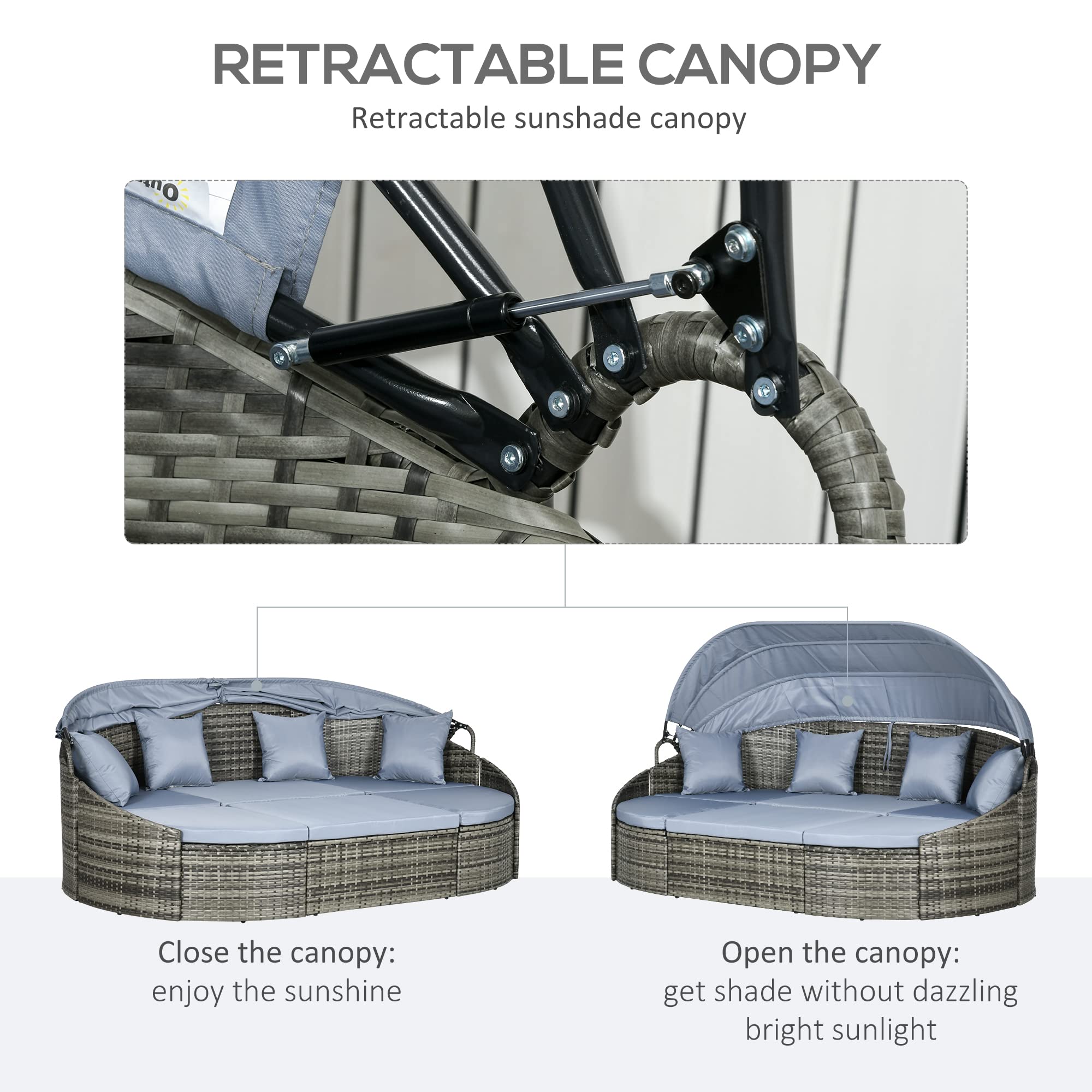 Convertible Round Rattan Daybed Set with Canopy