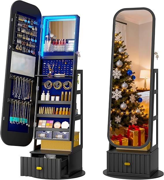 Full Length Mirror Jewelry Cabinet with Storage