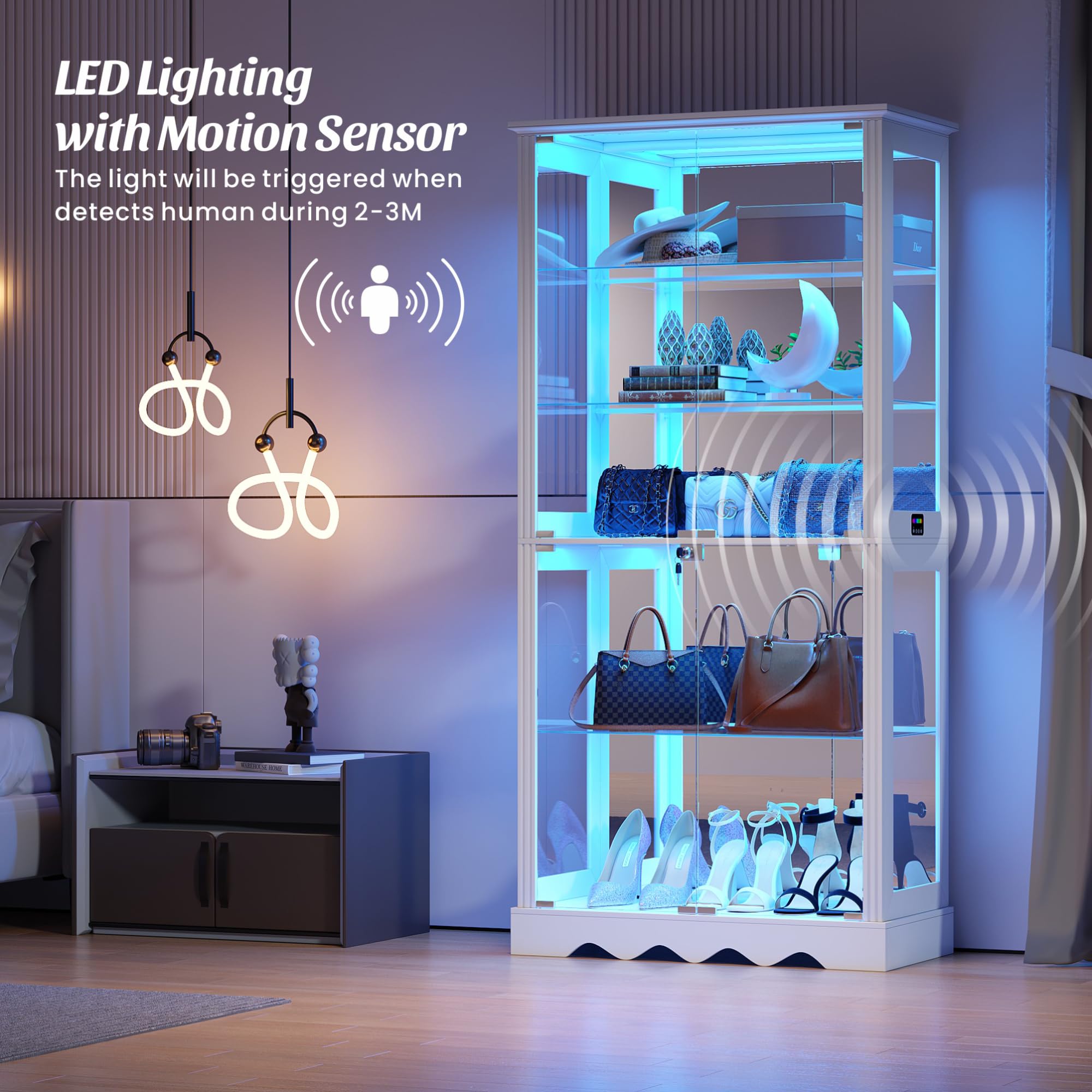 5-Tier Glass Display Cabinet with RGB Lighting