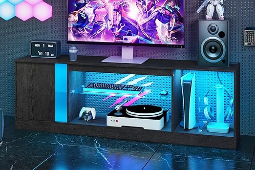 55 Inch TV Stand with LED Lights and Power Outlets