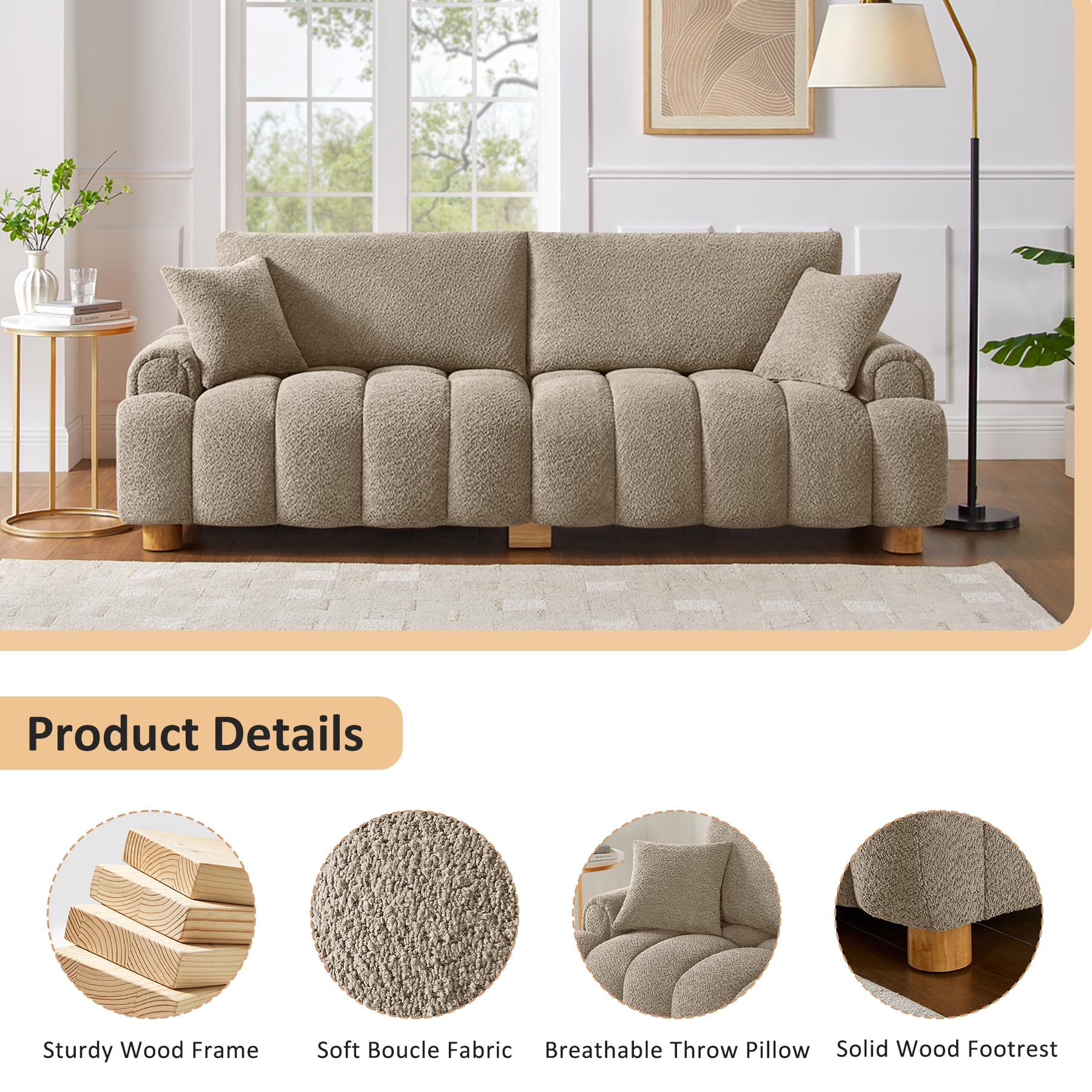 Boucle Cloud Sofa 3-Seater with Pillows