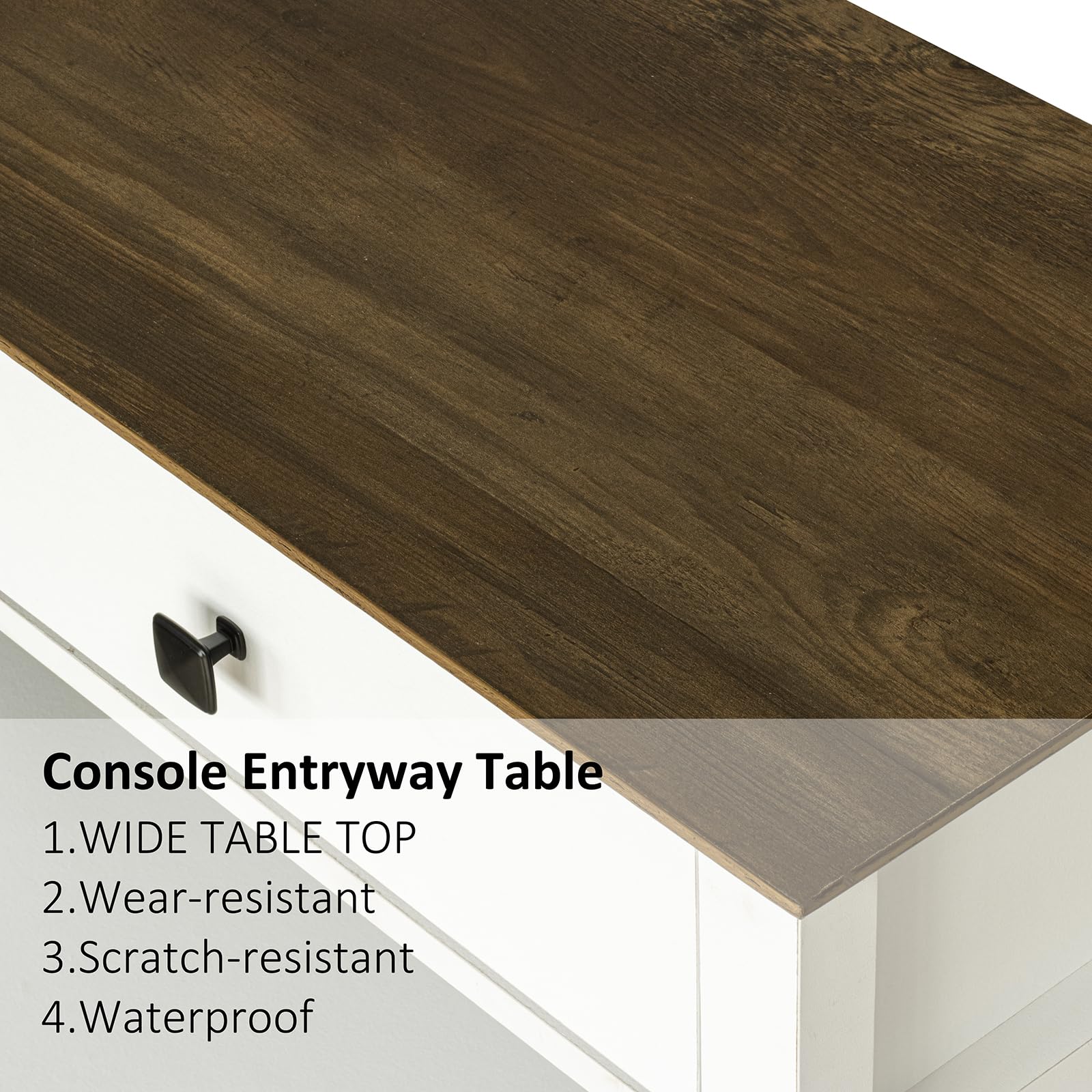 White Farmhouse Console Table with Drawers