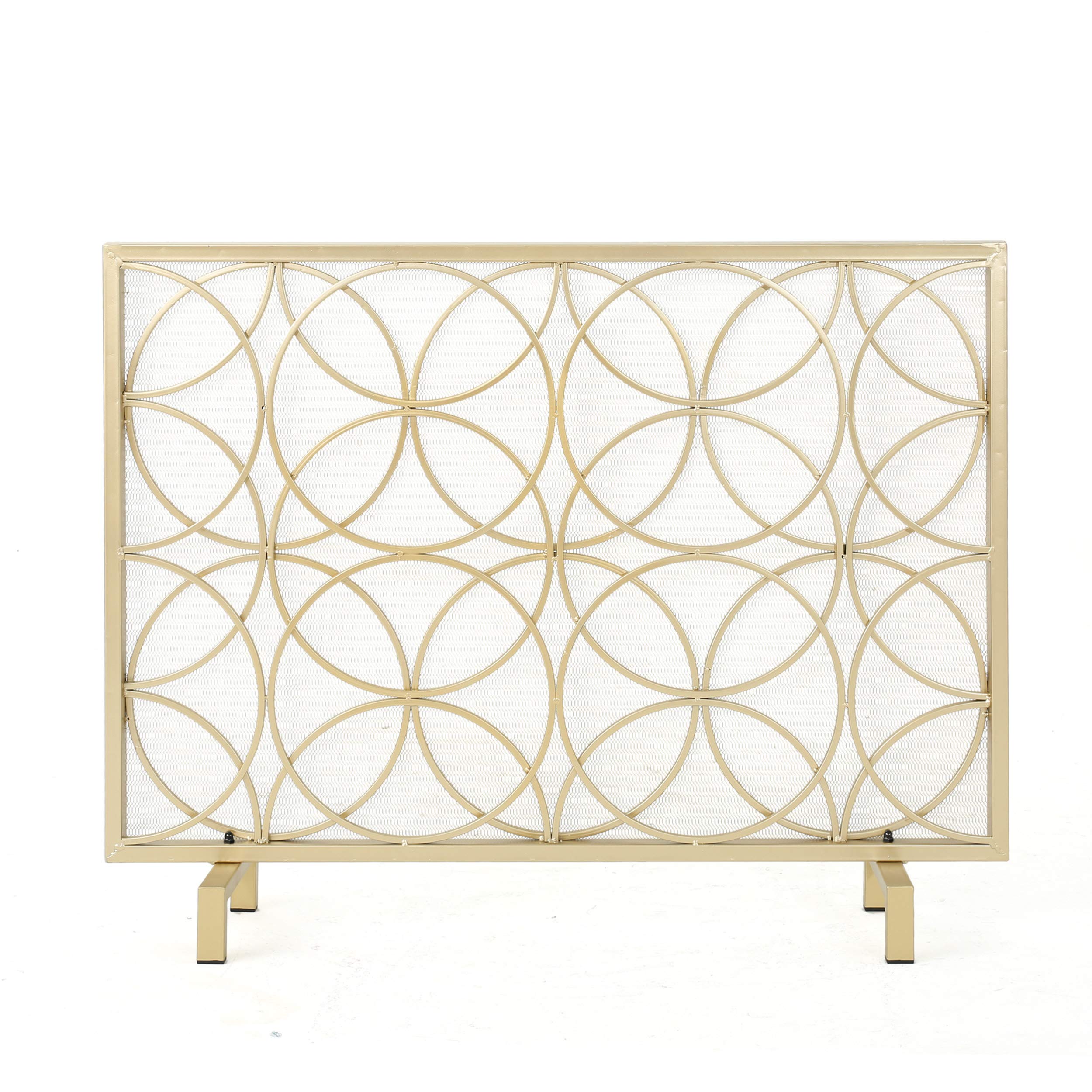 Single Panel Iron Fireplace Screen Gold