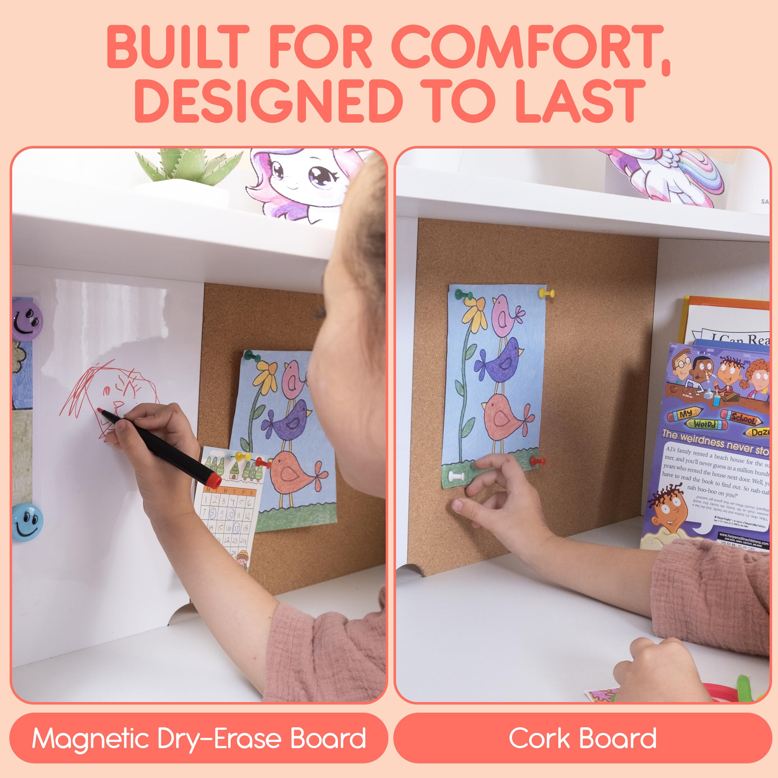 Kids Study Desk with Chair Set — Wooden Child Desk with Hutch & Storage Cabinet