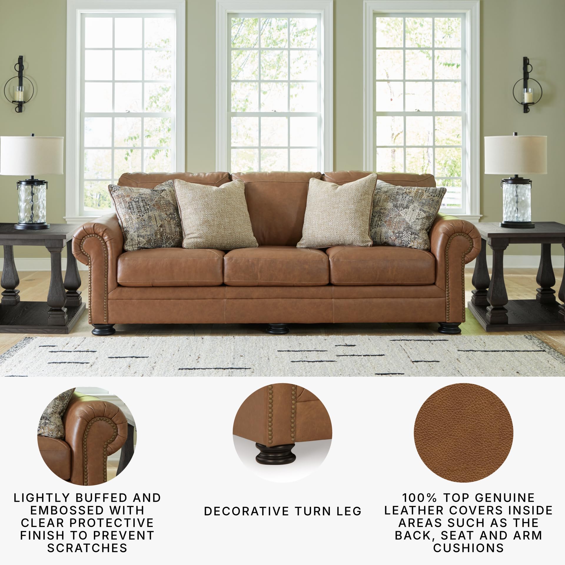 Carianna Leather Sofa with Nailhead Trim