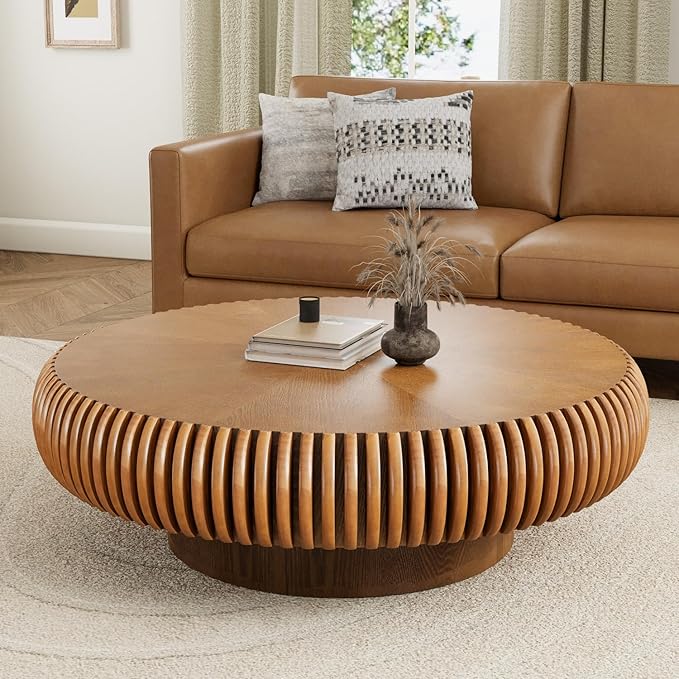 Round Fluted Coffee Table 39.3" Black