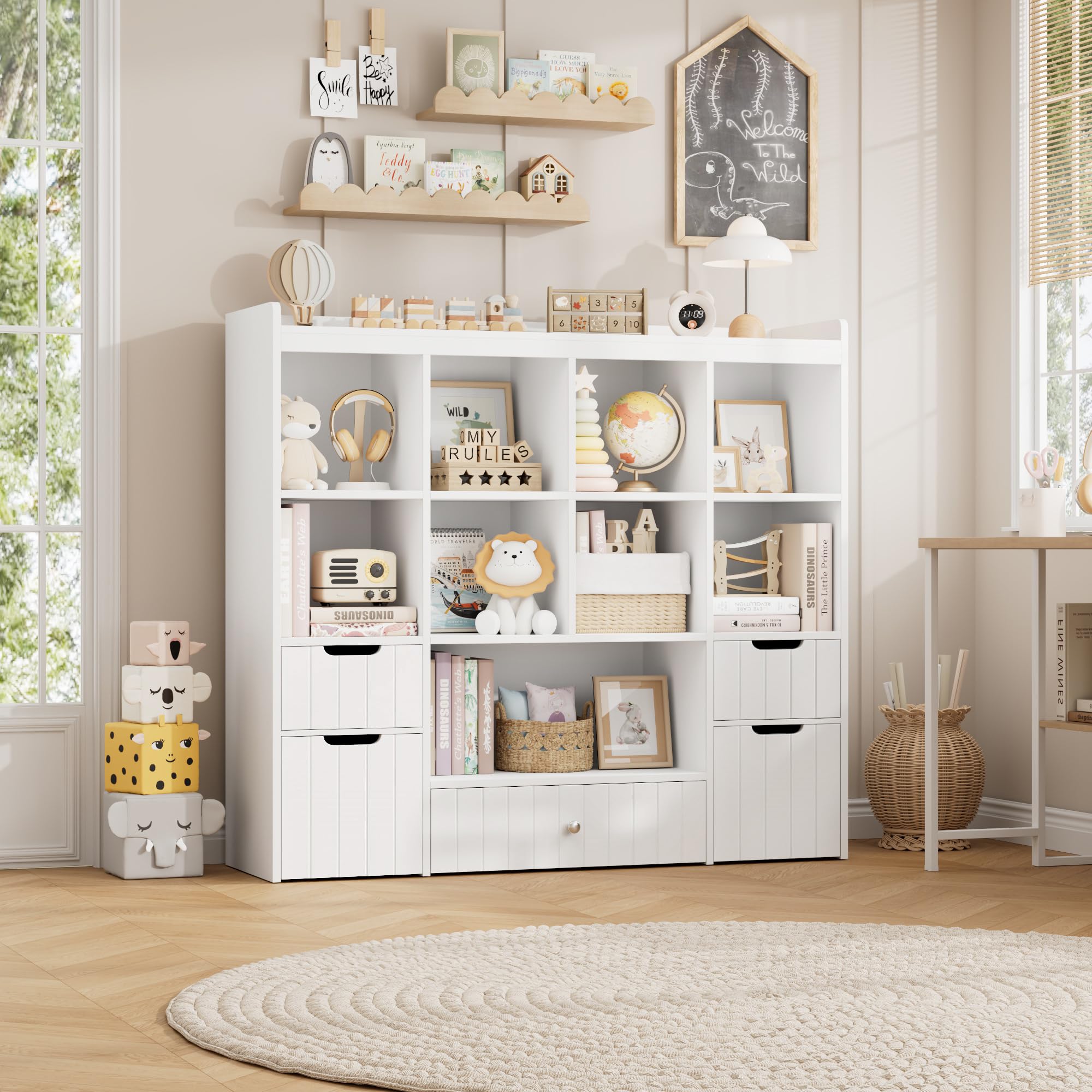 Kids Toy Storage Organizer with Removable Bins and Bookshelf