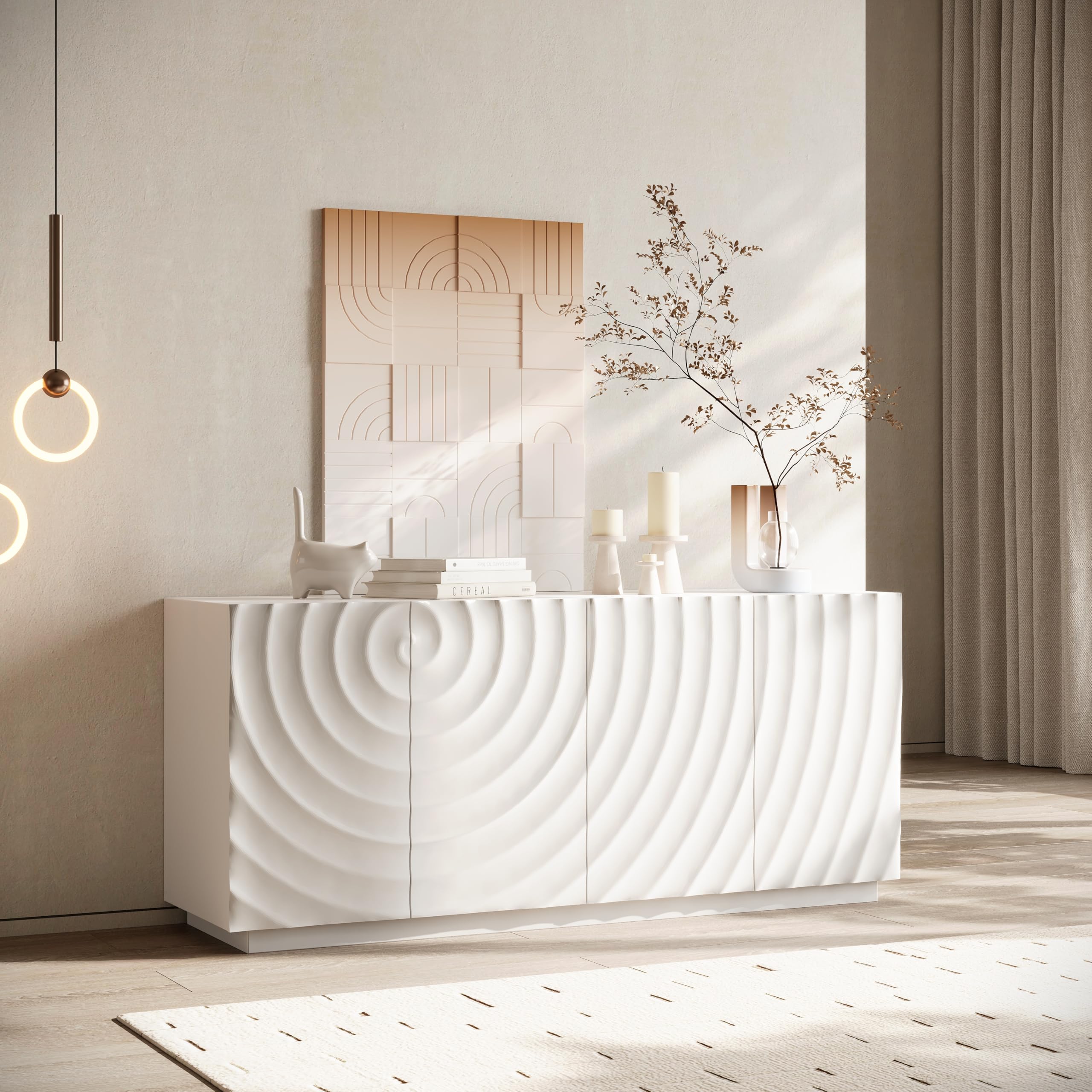 4-Door Buffet Cabinet with Textured Ripple Front