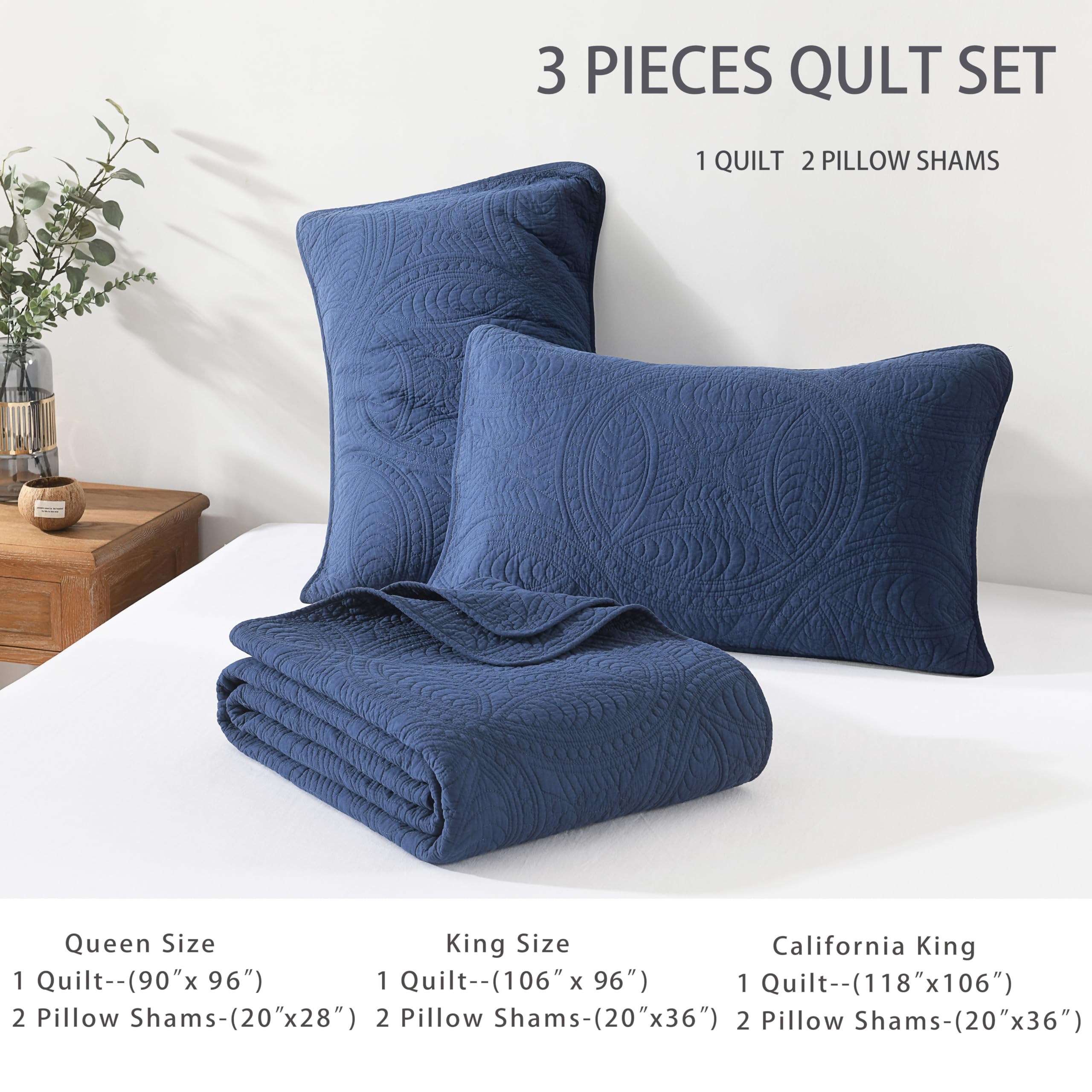 Cotton Quilt Set Queen Size Navy Blue