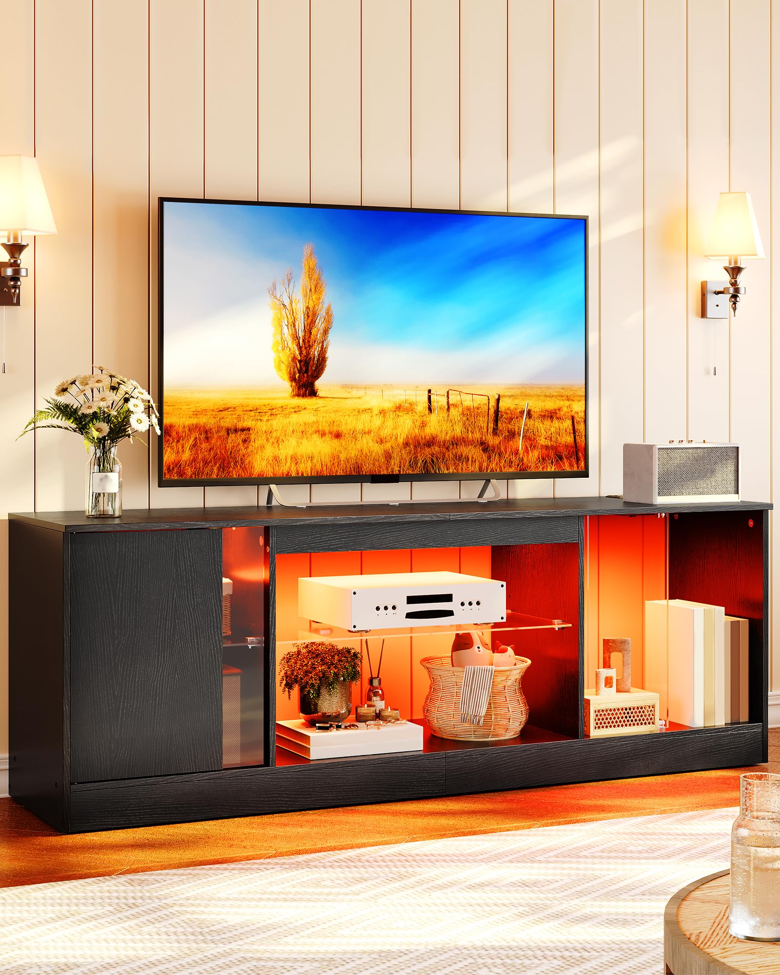 55 Inch TV Stand with LED Lights and Power Outlets
