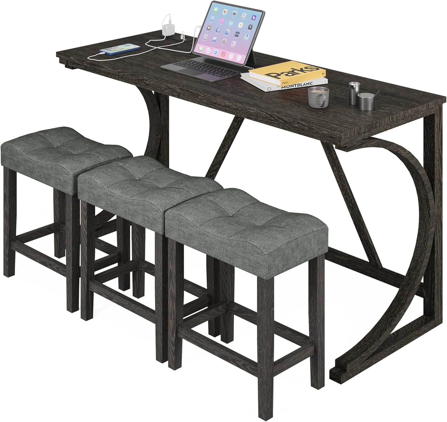 3-Piece Counter Height Bar Table Set with USB Charging