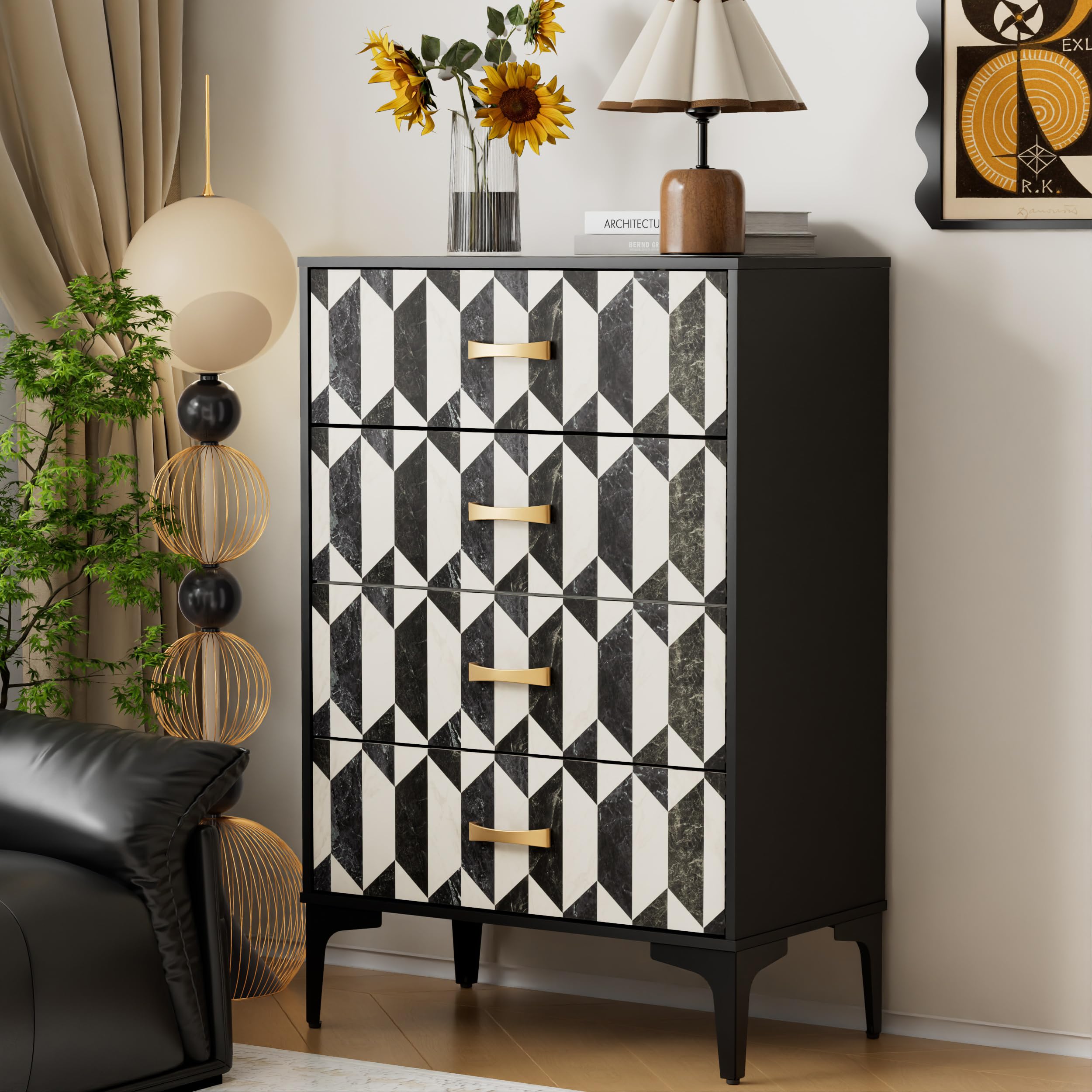 Faux Marble 4-Drawer Dresser