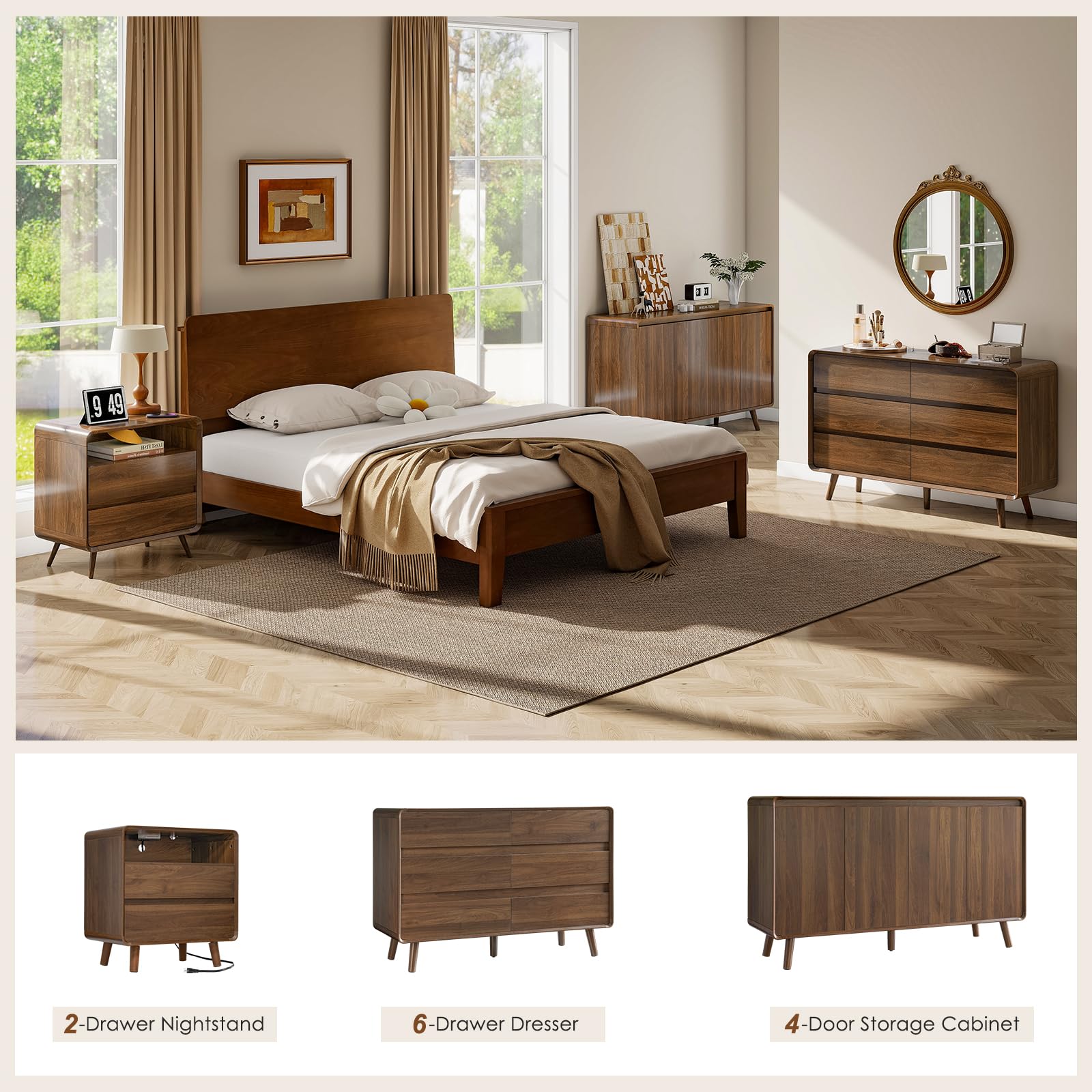 6 Drawer Dresser Mid Century Modern Wood Storage