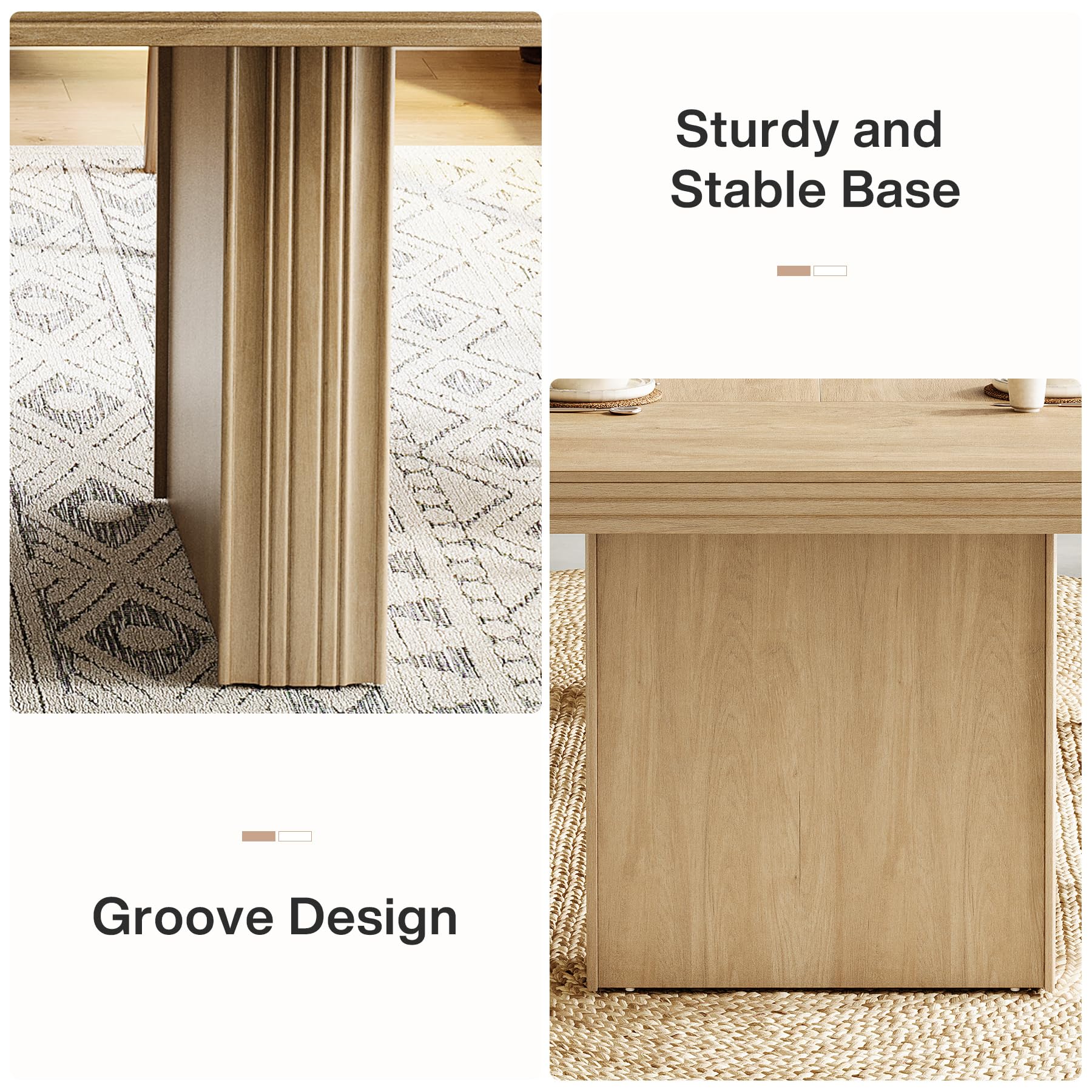 63 Inch Farmhouse Dining Table for 6 with Fluted Line Design