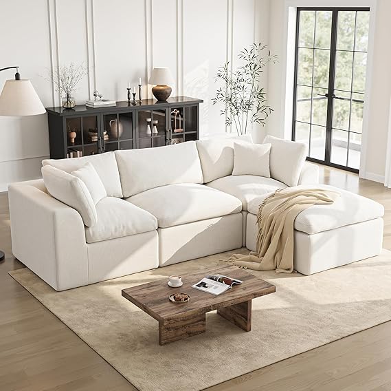 108 Inch L-Shaped Sectional Sofa with Ottoman
