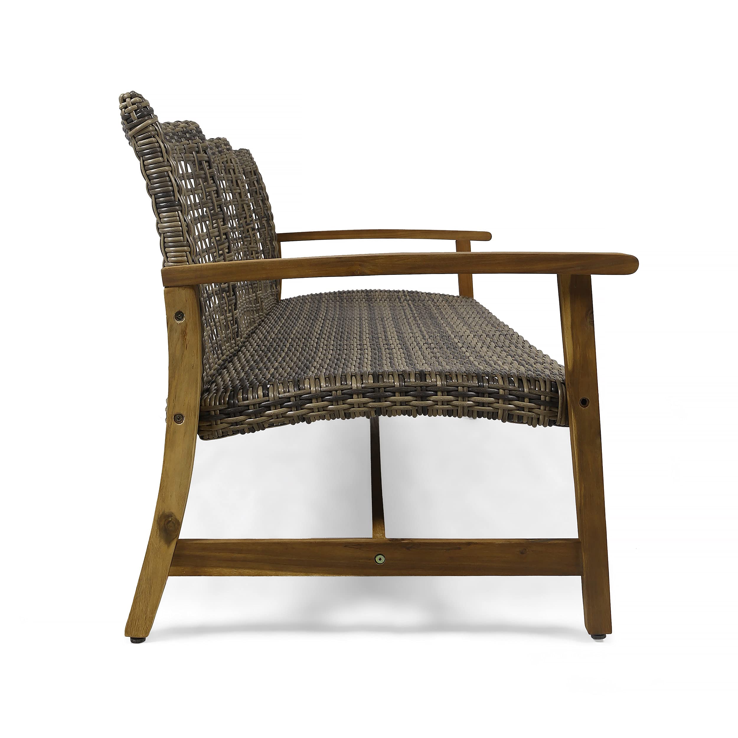 Outdoor Wicker Sofa with Acacia Wood Frame