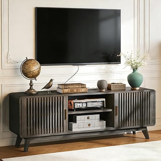63" TV Stand with Sliding Doors and Charging Station