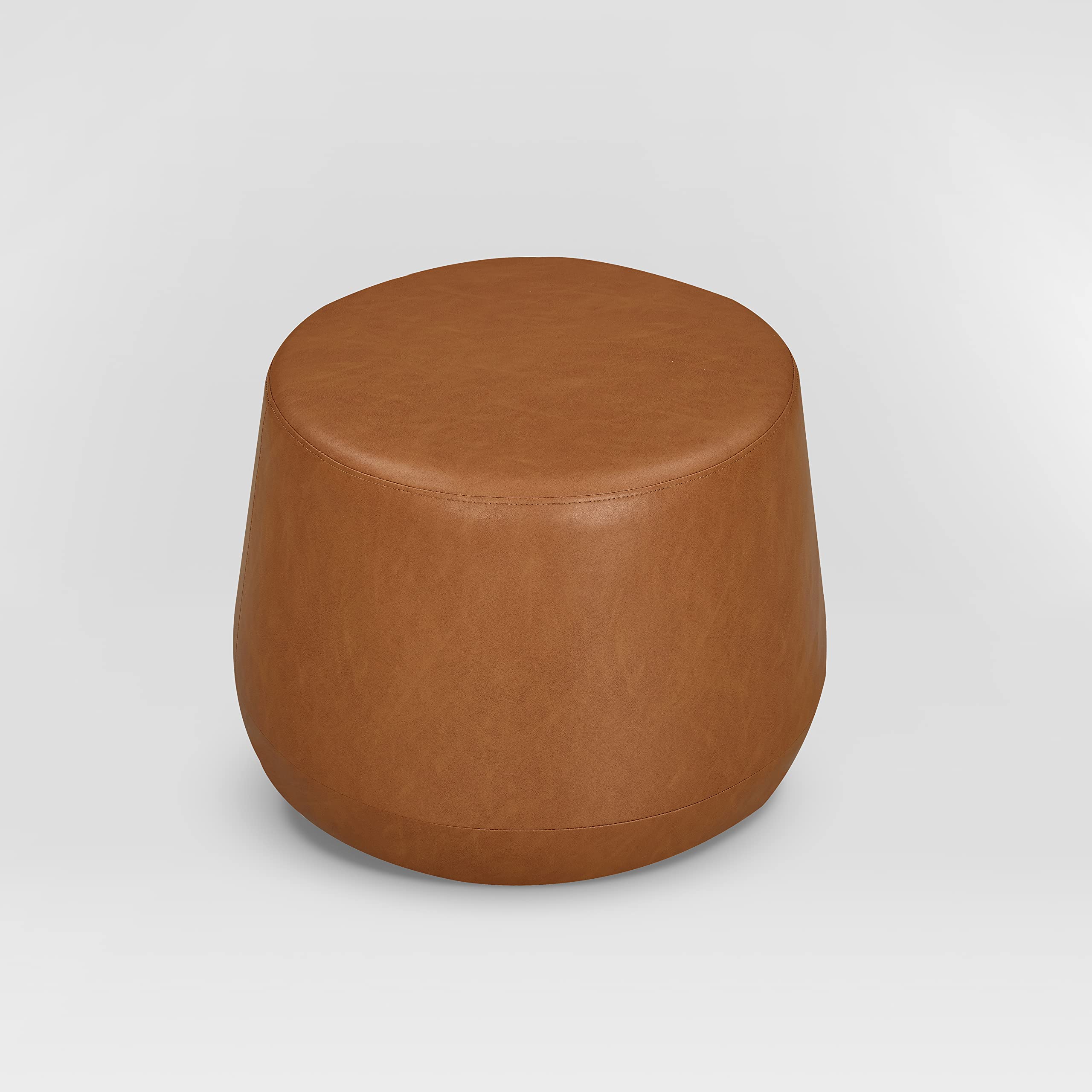 Round Faux Leather Ottoman with Pocket Coils