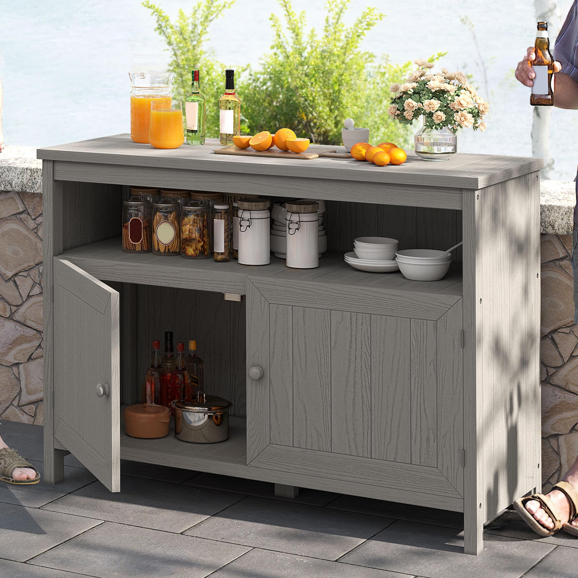 Outdoor Sideboard Storage Cabinet with Shelves