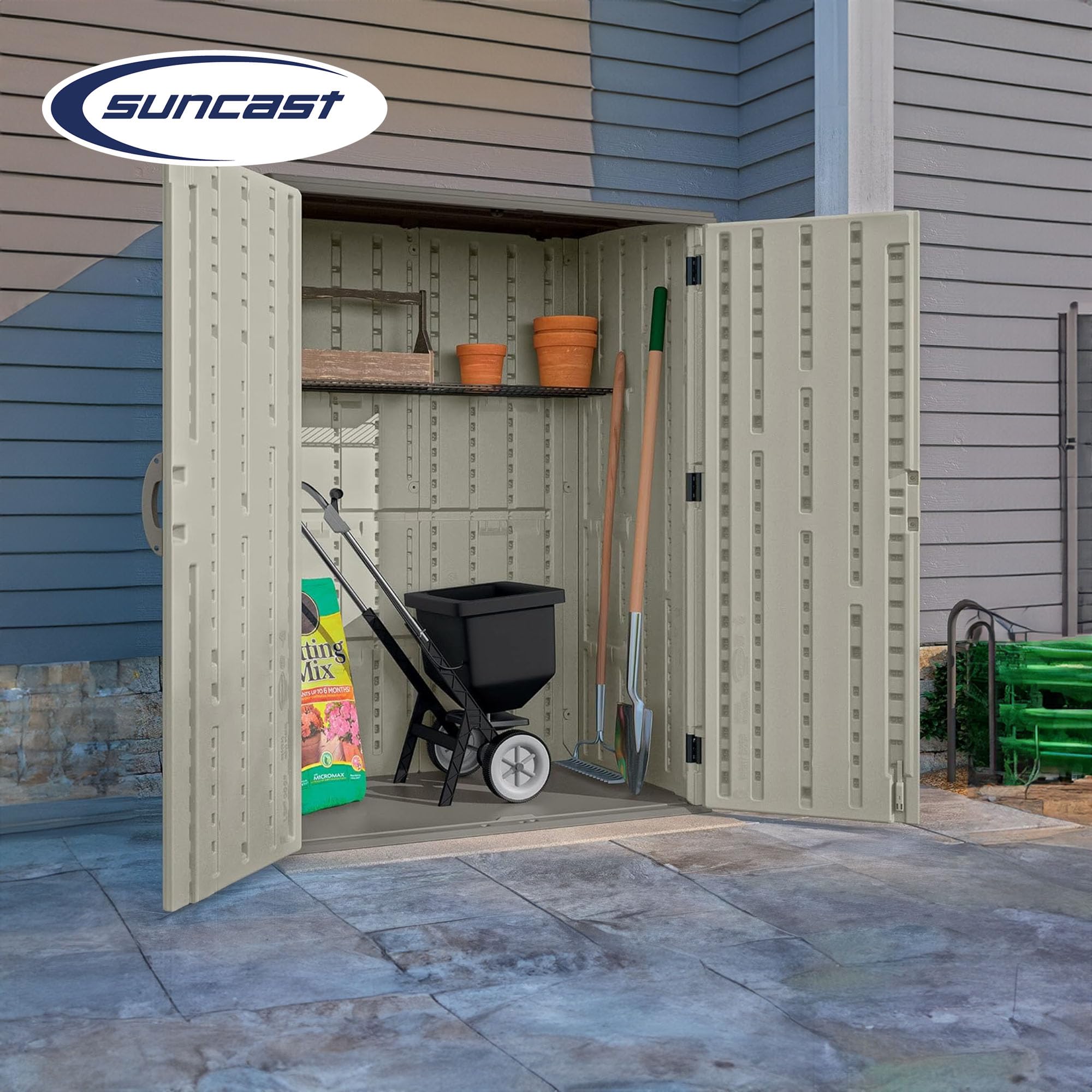 Outdoor Storage Cabinet Waterproof Resin Vertical Shed 54 Cu Ft