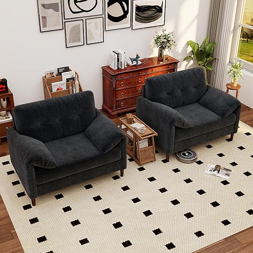 Oversized Chenille Loveseat Chair with Deep Seat