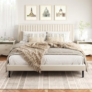 King Size Platform Bed Frame Velvet Upholstered Headboard