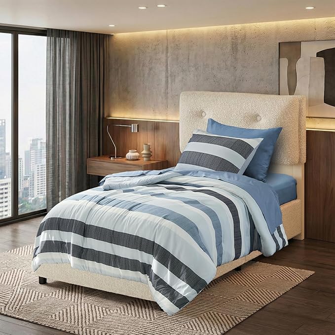 King Size Striped Comforter Set 7 Piece