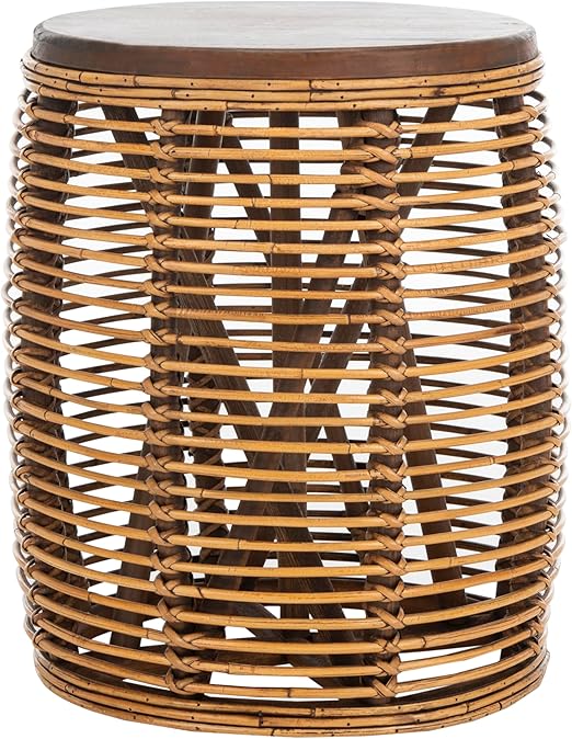 Rattan Drum Accent Table - Honey Brown Wash