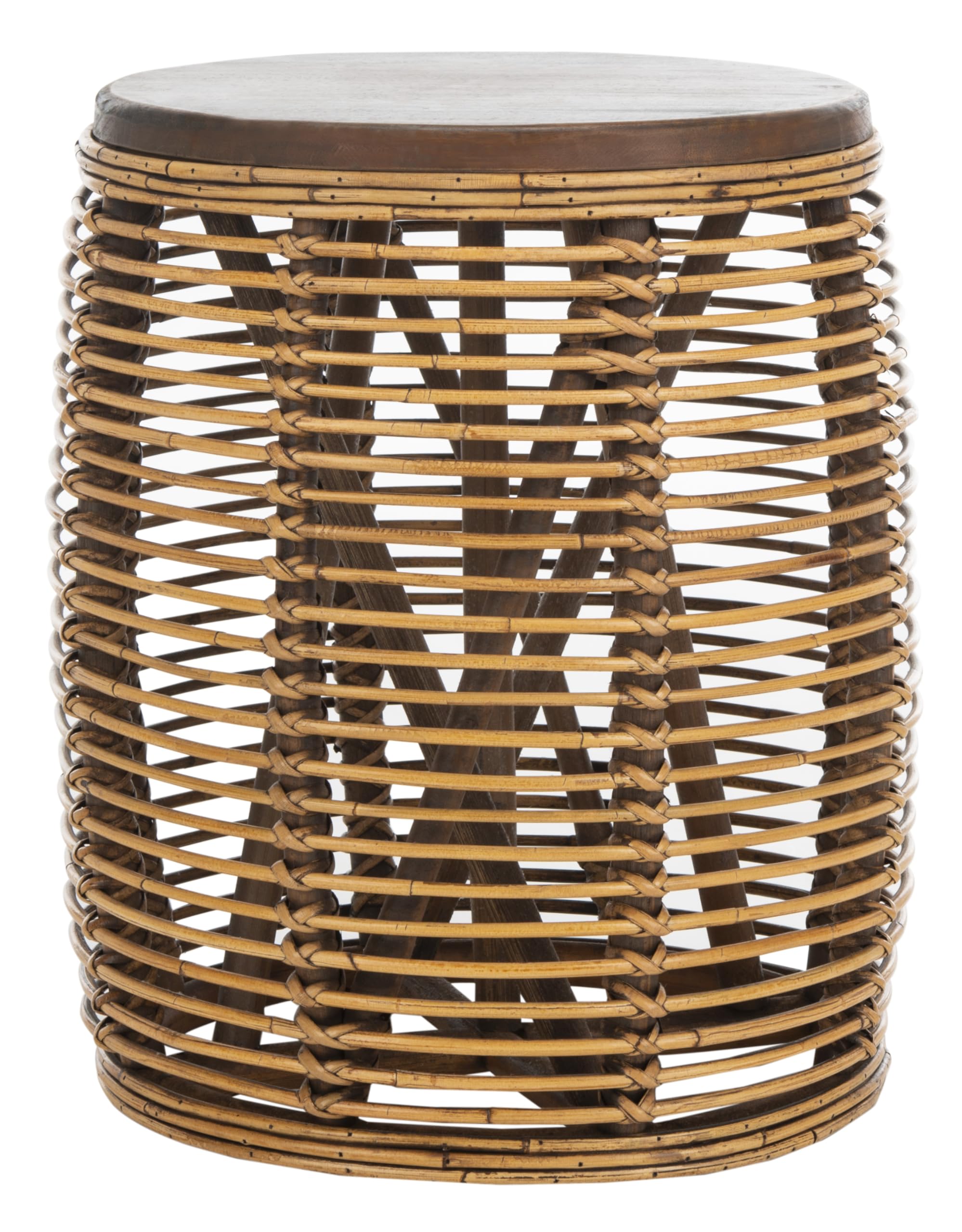 Rattan Drum Accent Table - Honey Brown Wash