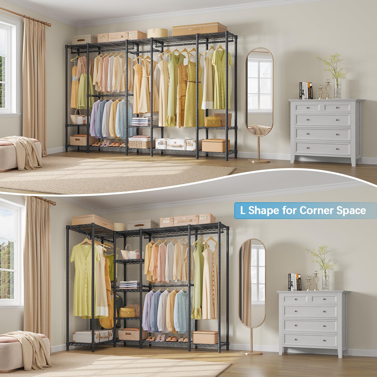 Extra Large Portable Closet Rack with Heavy Duty Metal Frame