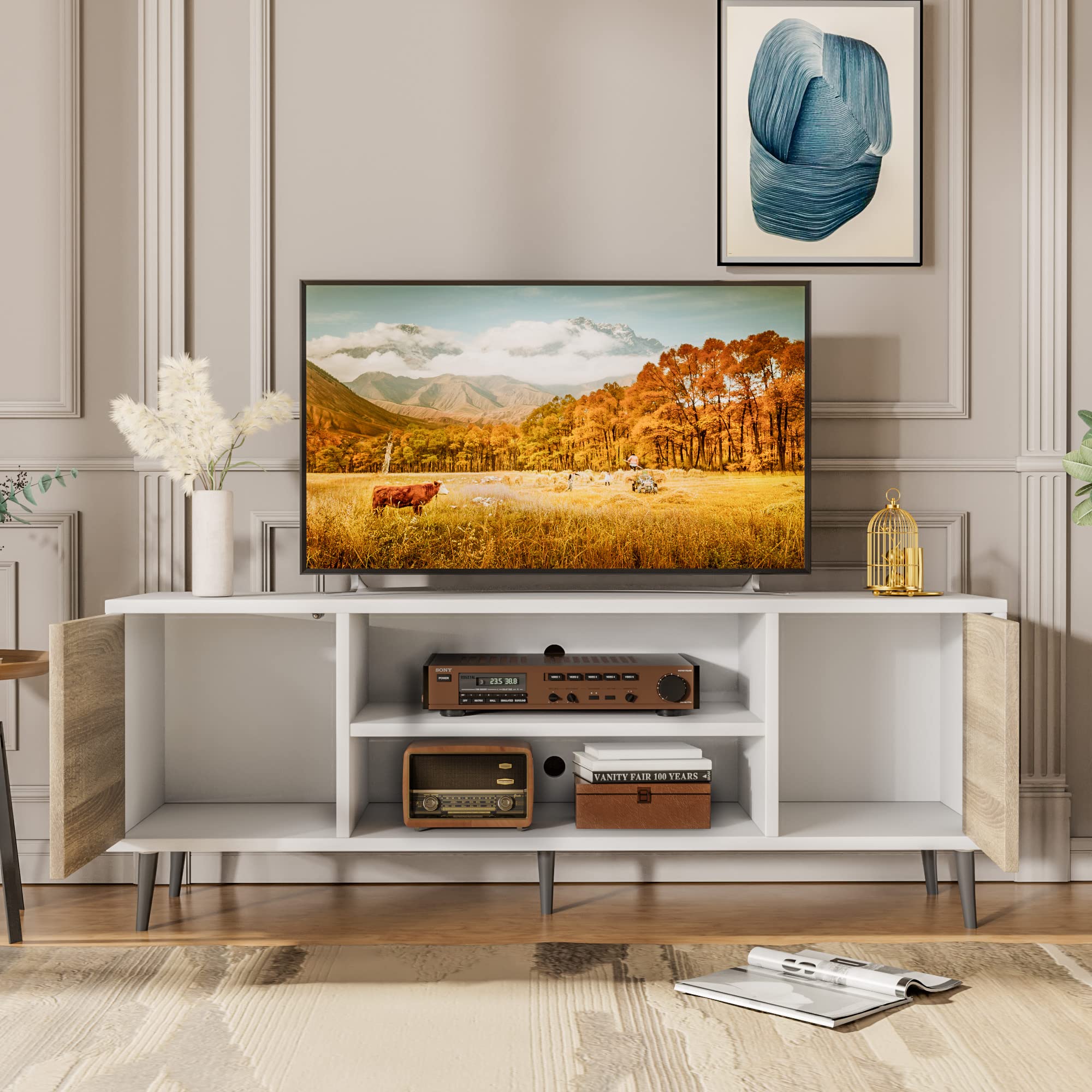 Mid Century Modern TV Stand for 65 Inch TV with Storage
