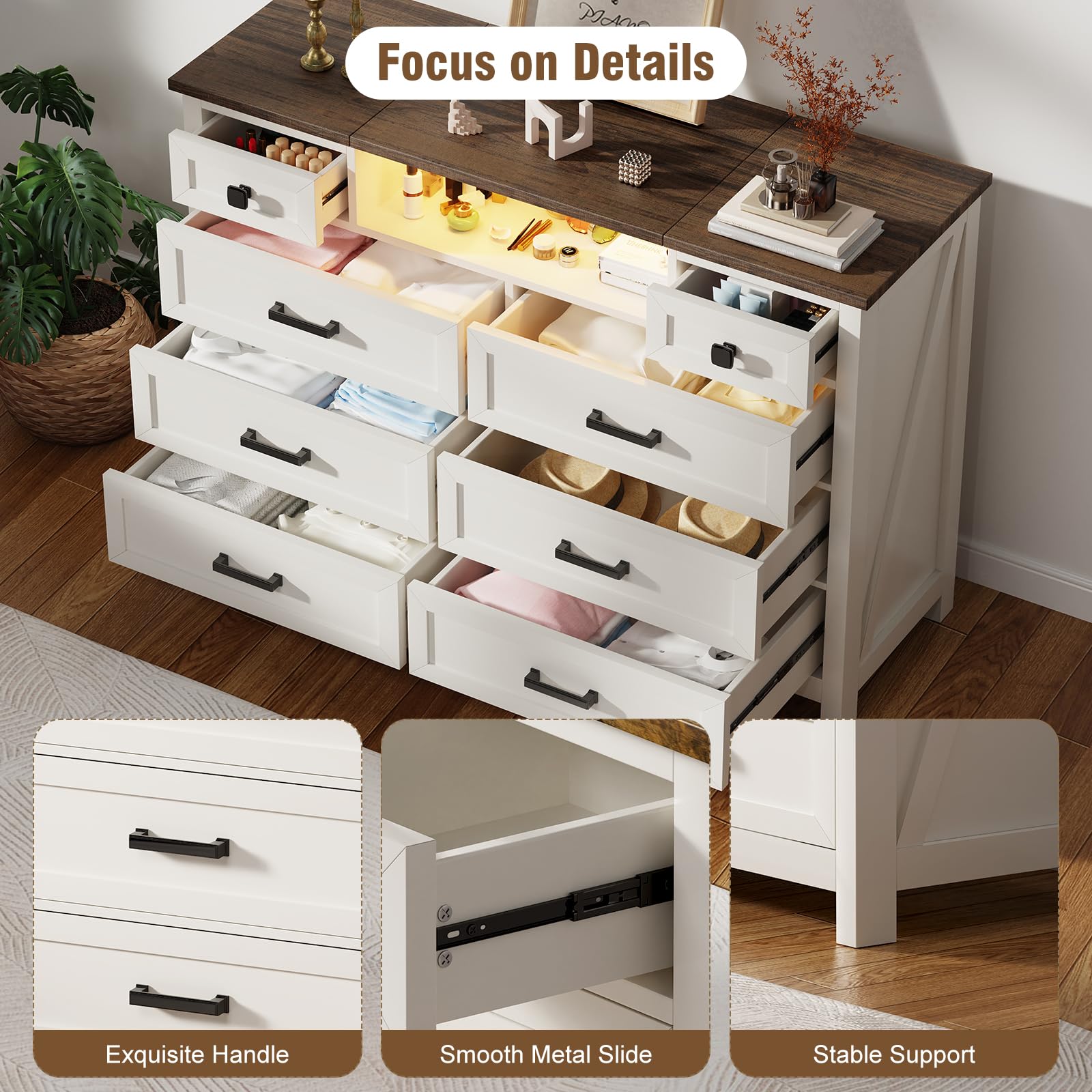8 Drawer Dresser with LED Mirror