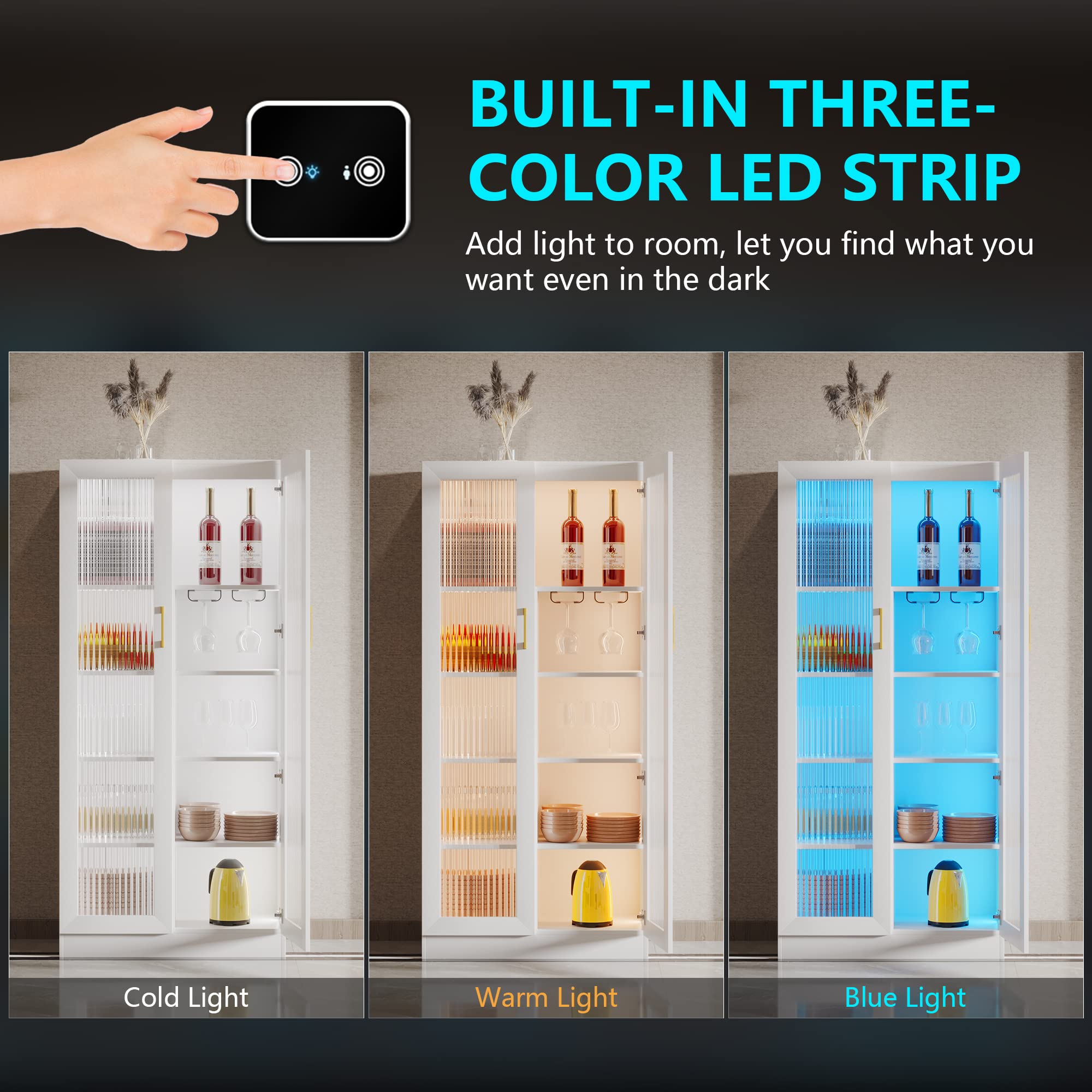 Glass Display Cabinet with LED Lights 5-Tier