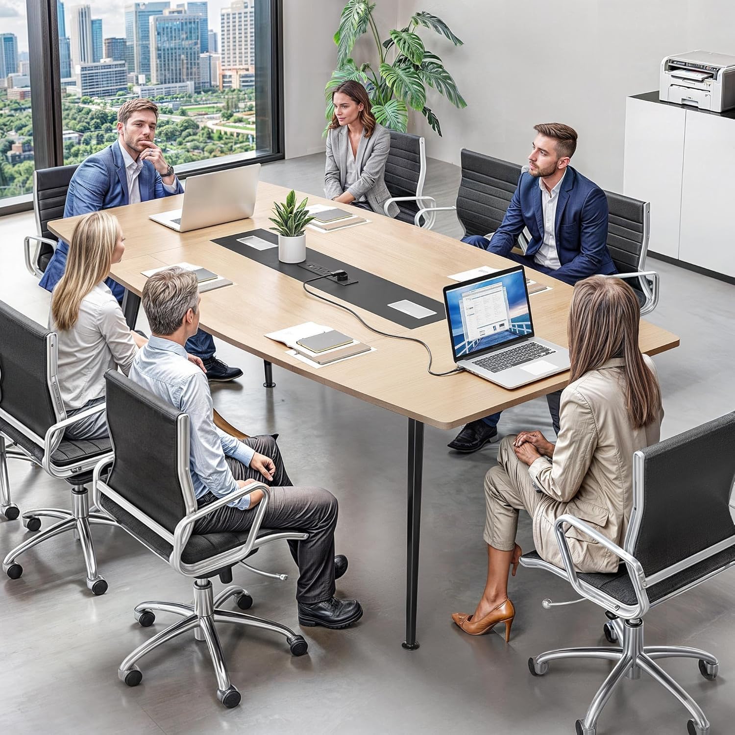 Conference Table with Power Outlets and Cable Management