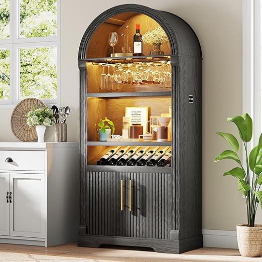 Arched Kitchen Pantry Cabinet with LED Light