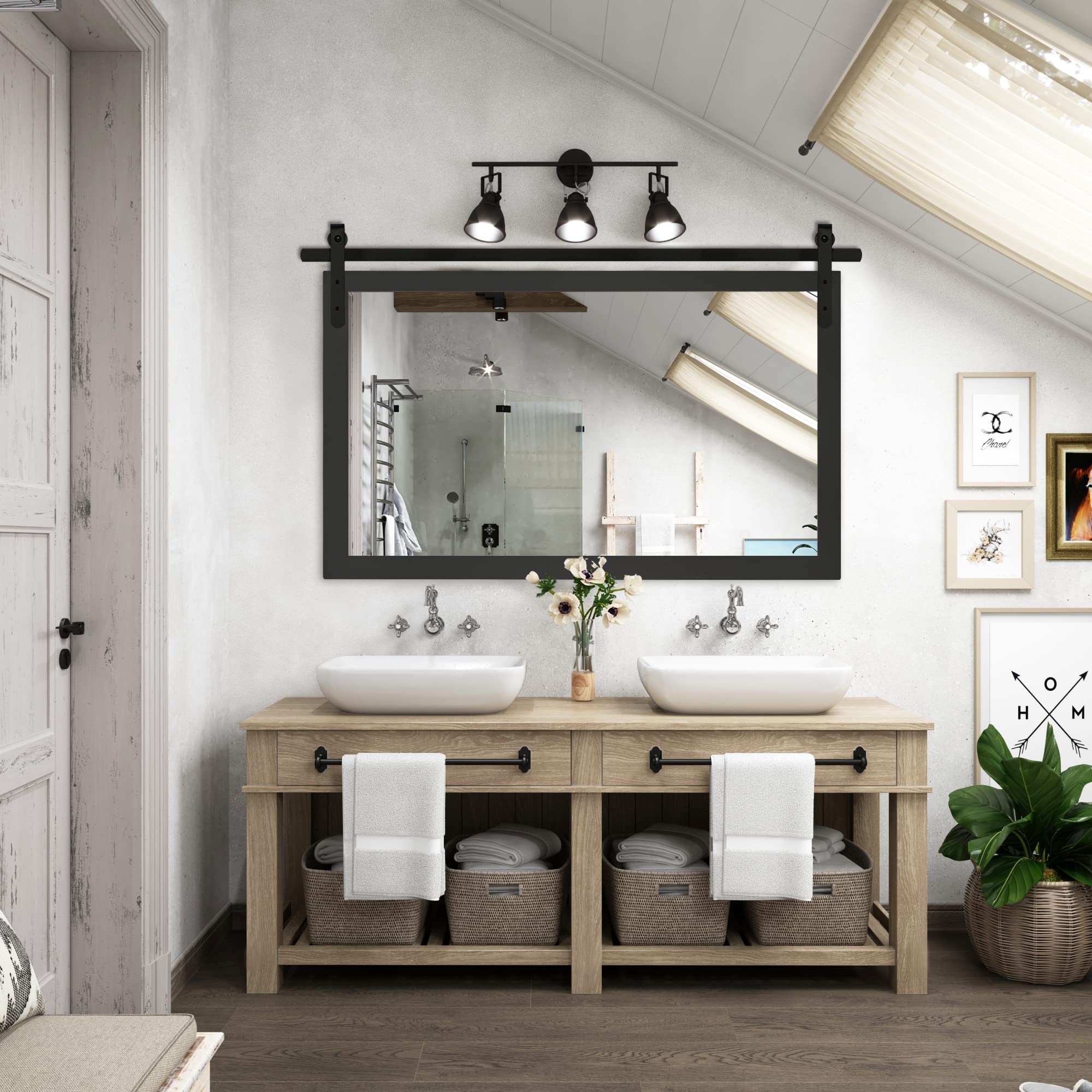 Black Farmhouse Wall Mirror 40x26 Inch