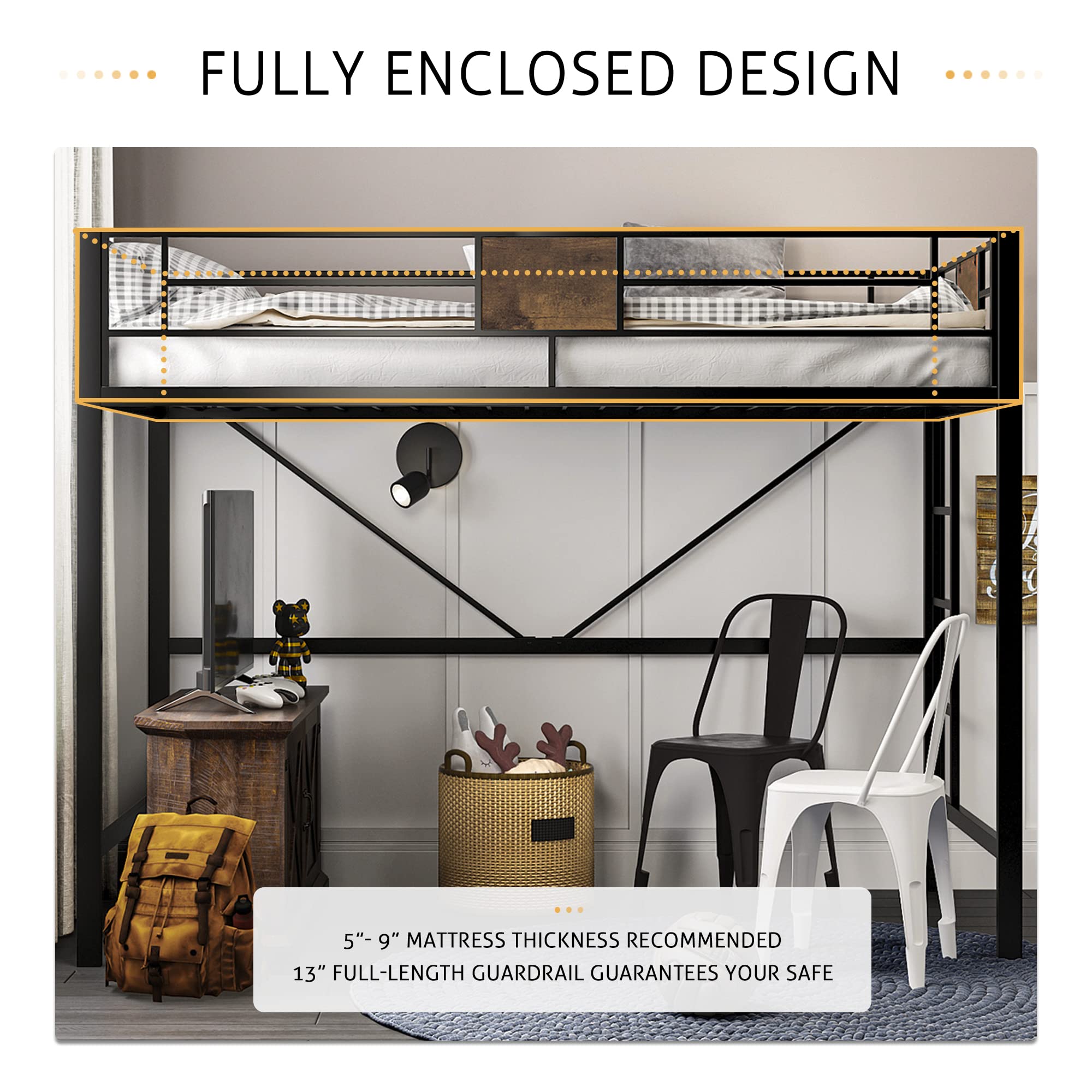 Twin Loft Bed with Ladder and Guardrail