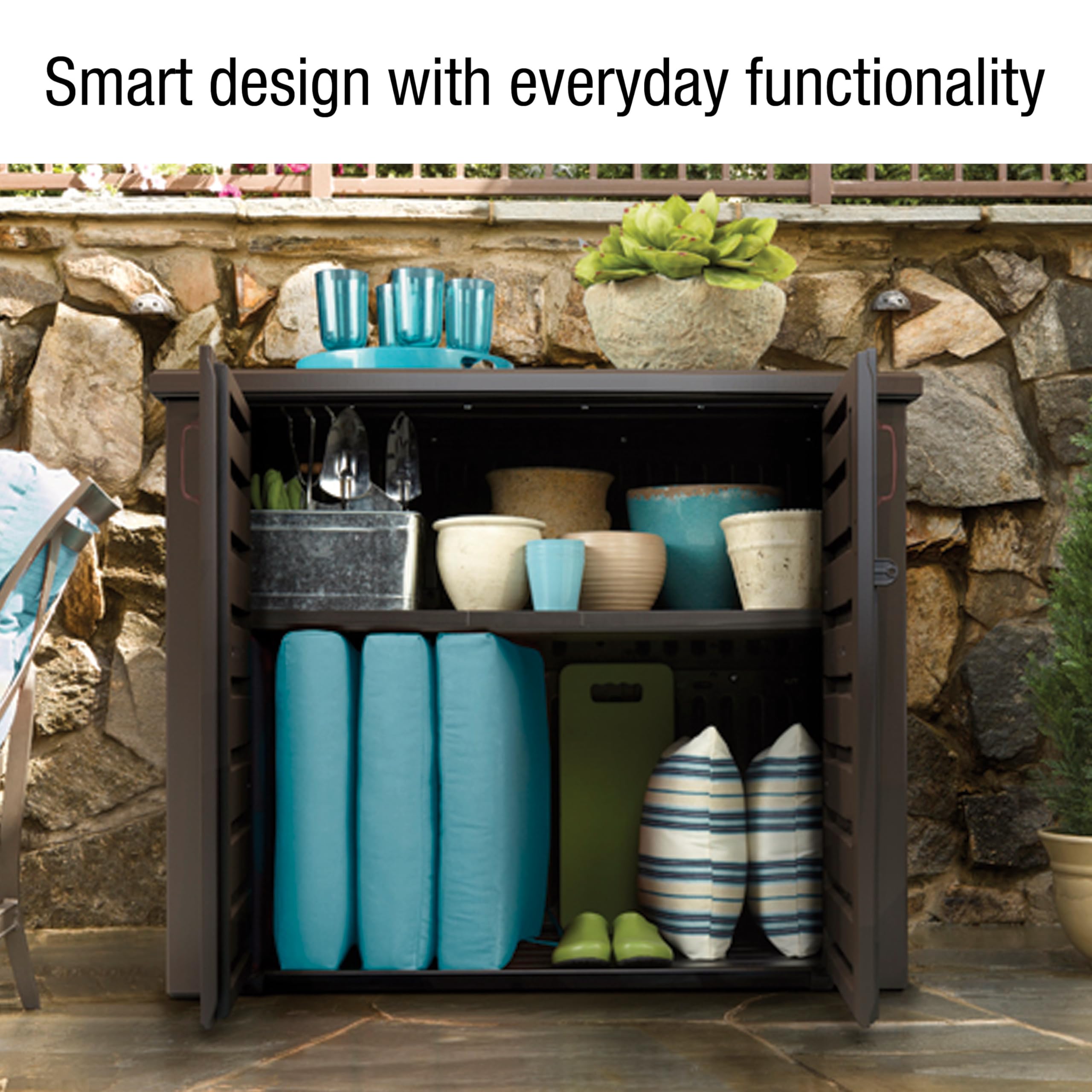Decorative Outdoor Storage Cabinet 123 Gallon Weather Resistant